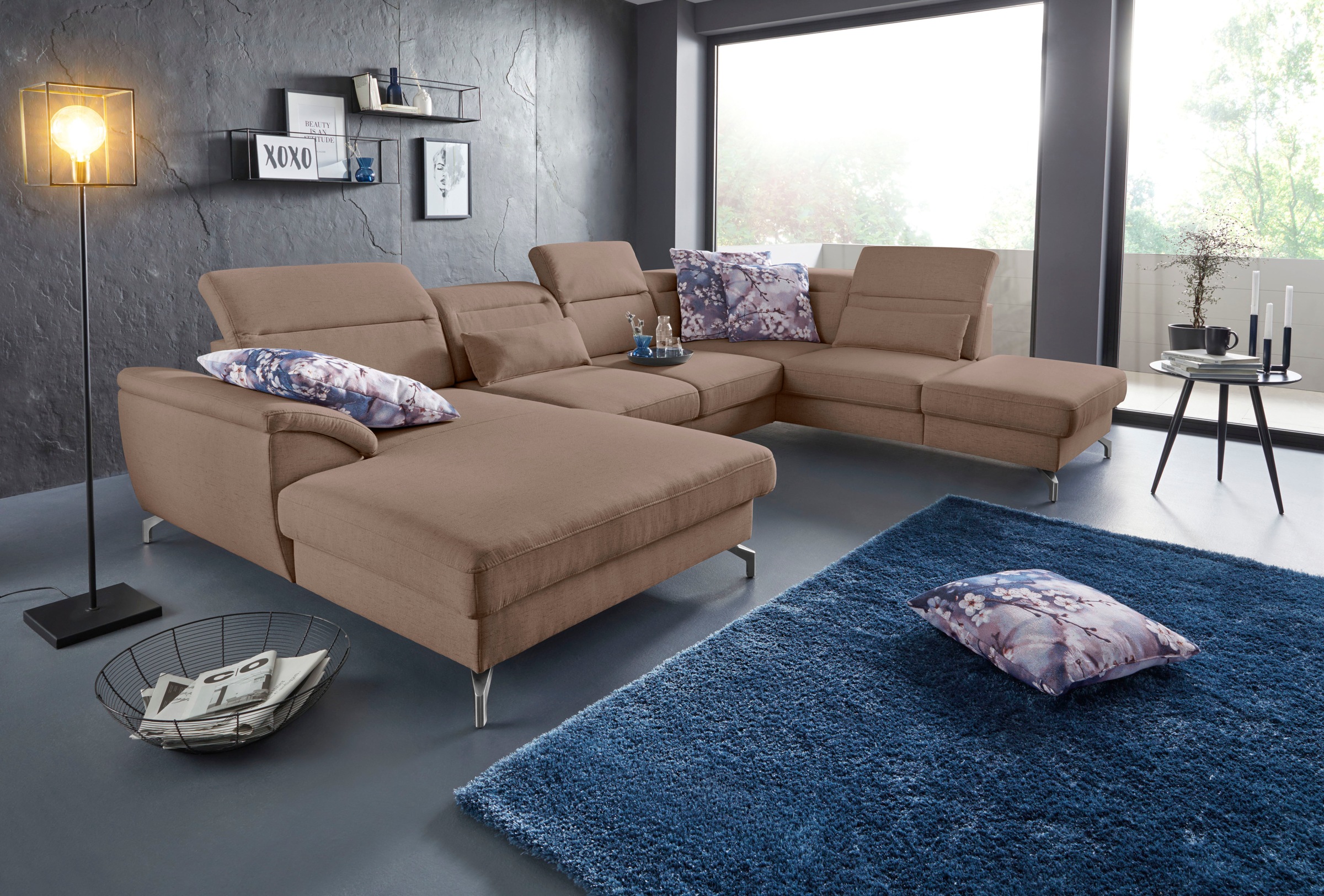 sit&more Wohnlandschaft »Percy U-Form«, 12 cm Fußhöhe, Sitztiefenverstellung, wahlweise in 2 Fußfarben