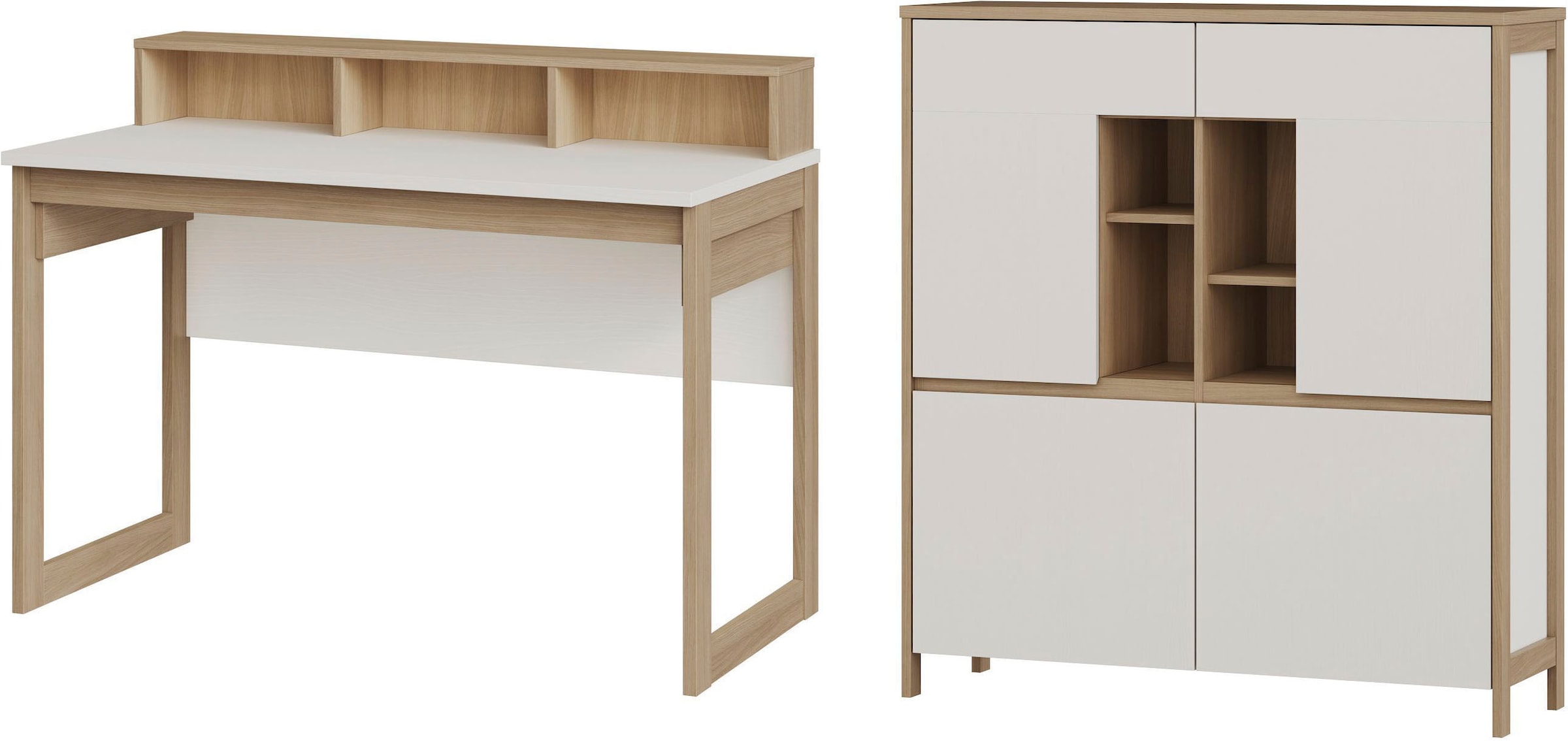 Home affaire Büromöbel-Set »Stranda im Scandi-Style, Home Office, Büro in zwei Farben verfügbar«, (2 tlg.), enthält Schreibtisch, Highboard