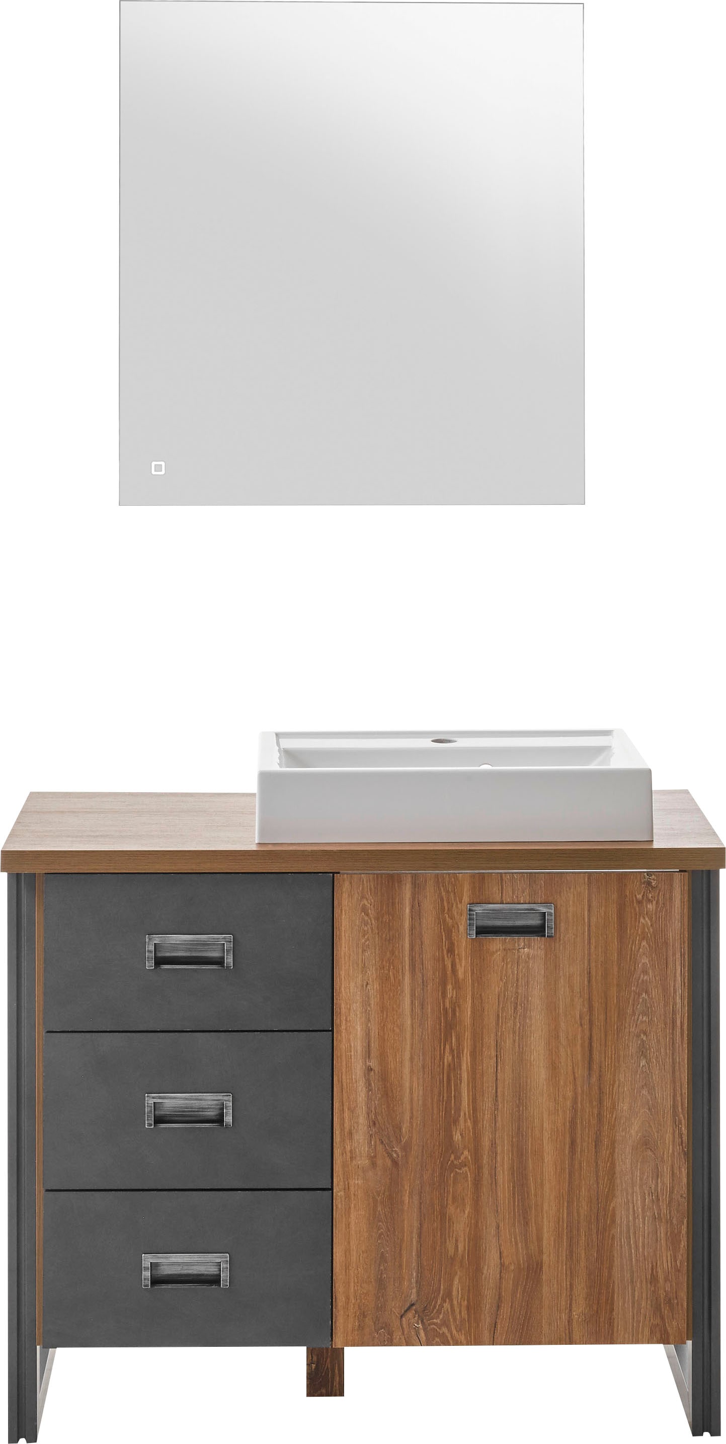 Thumbnail - Home affaire Badmöbel-Set "Detroit, Bad im Industrialdesign, inkl. LED, 2-teiliges Badezimmer", (2 St.), Waschtisch und ...