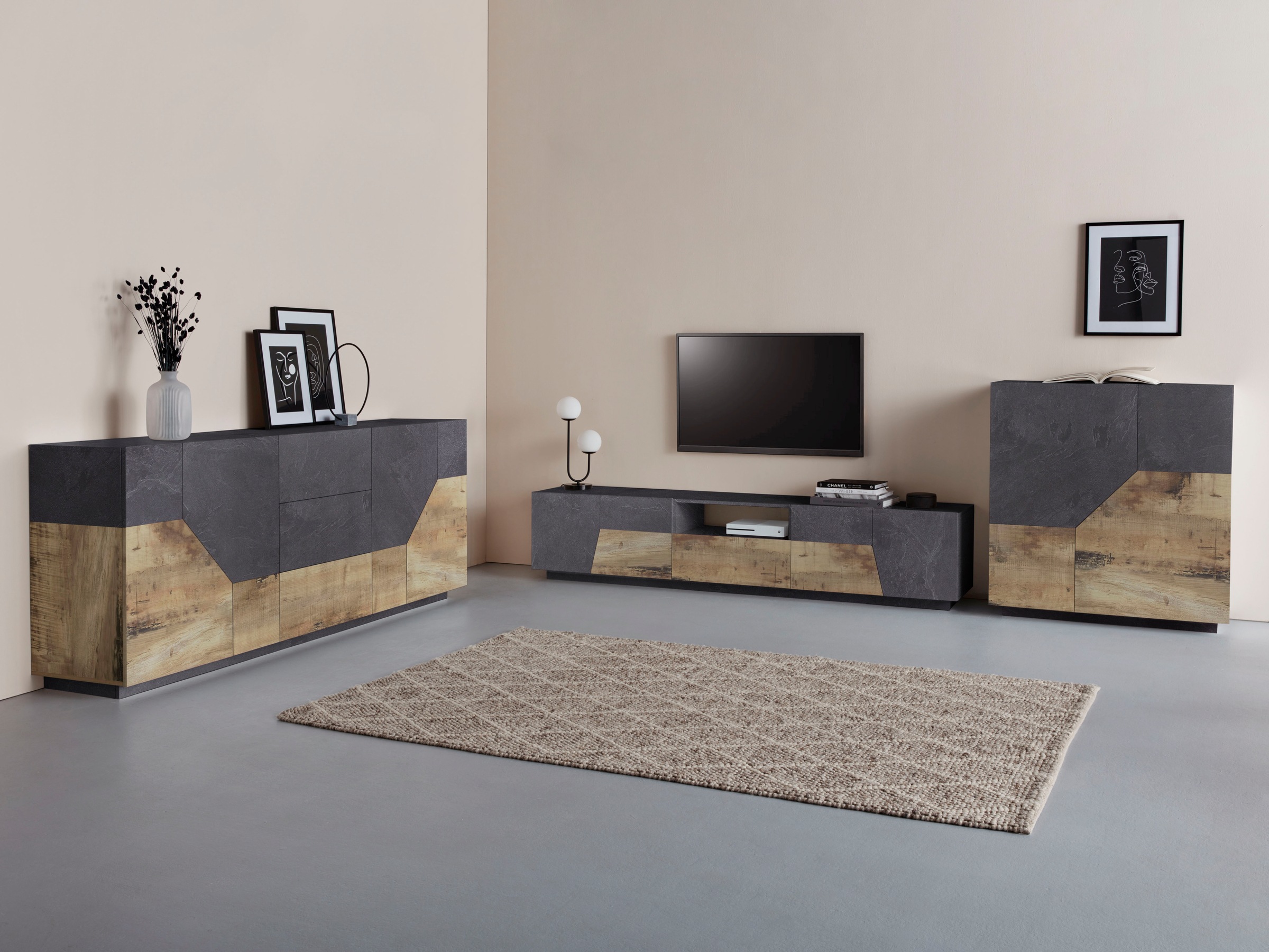 INOSIGN Sideboard »ALIEN-Kommode, Schrank, Anrichte mit 4 Türen und 3 Schubkästen«, Sideboard Breite ca. 200 cm "100 % Made in Italy"