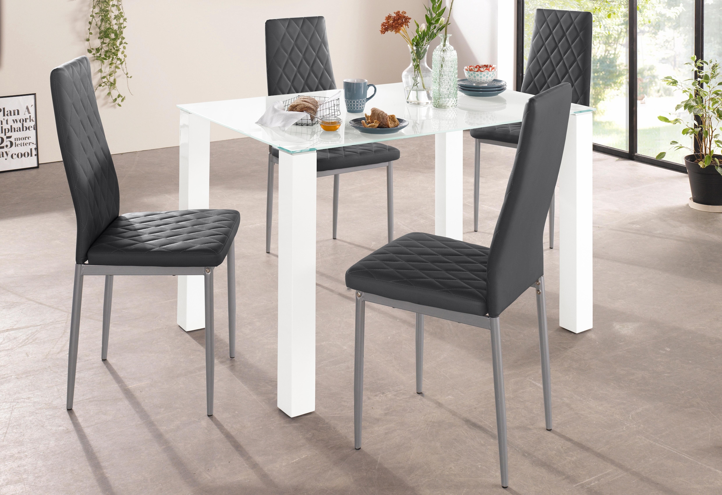 OTTO home Essgruppe Set, Set: Glastisch, Breite 120 x 80 cm mit 4 Stühlen günstig online kaufen
