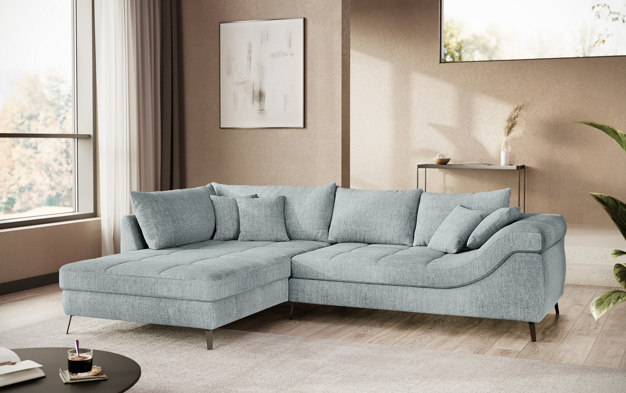 Mr. Couch Ecksofa »Portofino L-Form«, 4 Bezugsqualitäten, 13,5 cm hohe Metall-Profilfüße in matt-schwarz