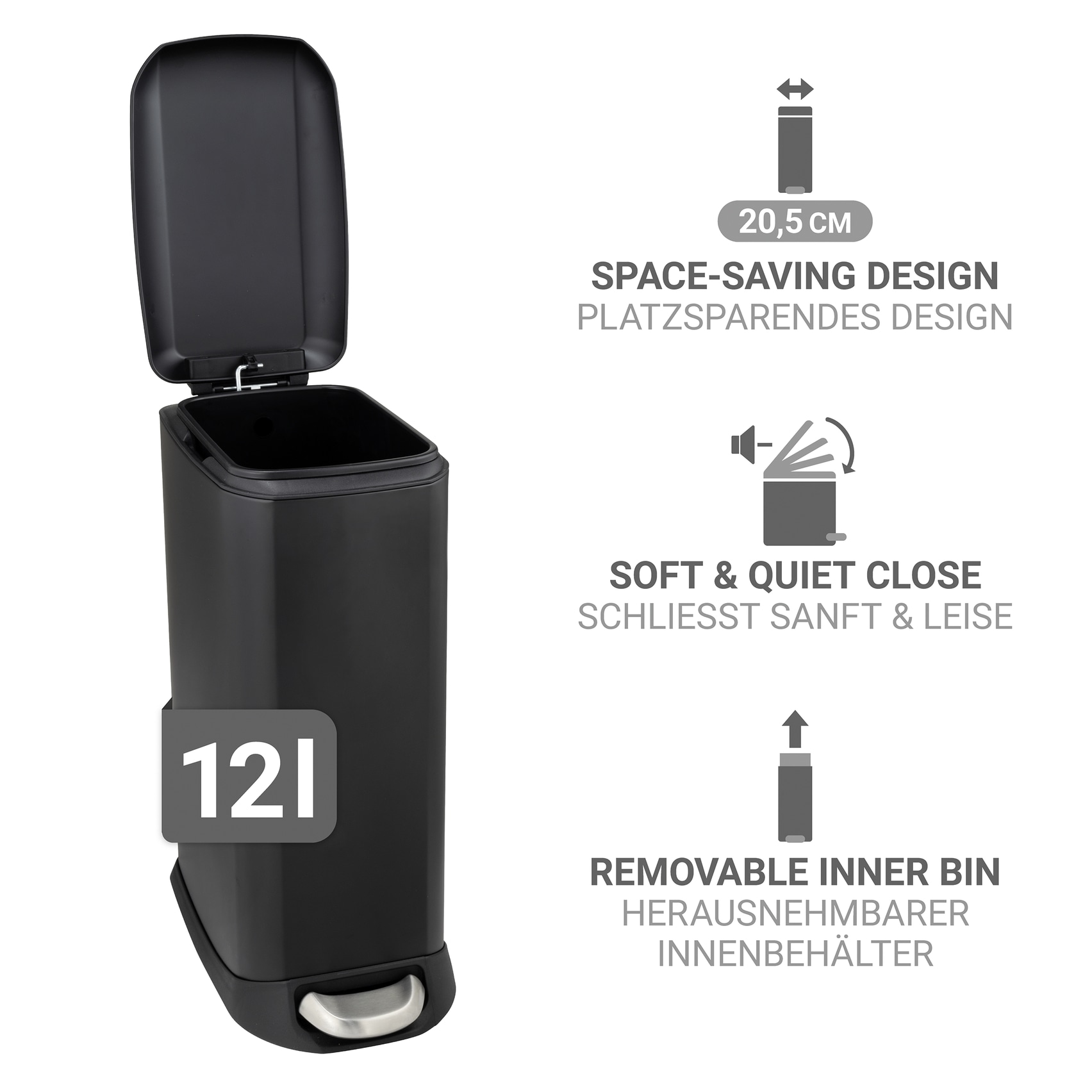 WENKO Mülleimer »Modell Design« 1 Behälter Abfalleimer mit Absenkautomatik und herausnehmbarem Einsatz