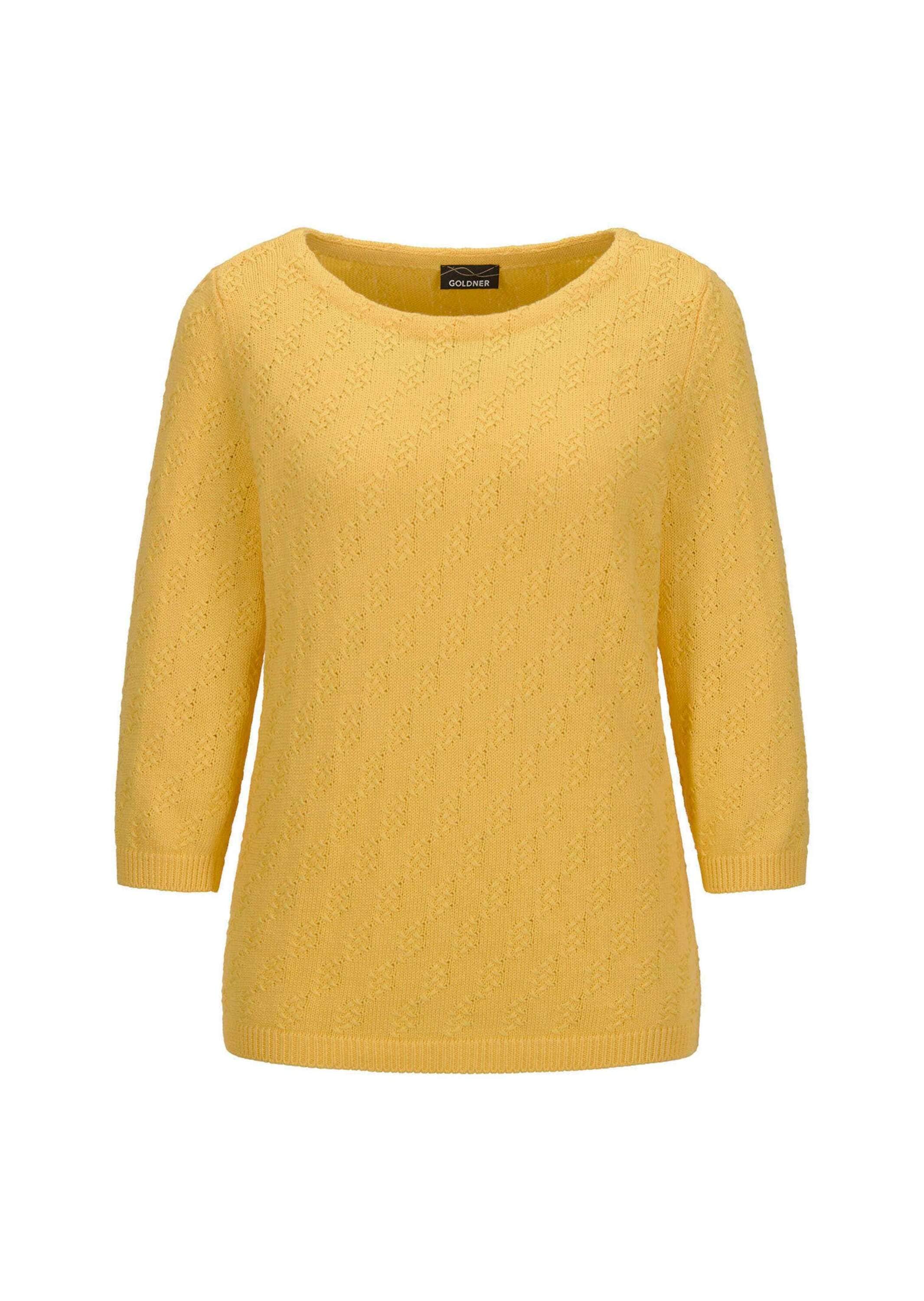 GOLDNER Rundhalspullover "Kurzgröße Halbarm Baumwollpullover mit Struktur" günstig online kaufen