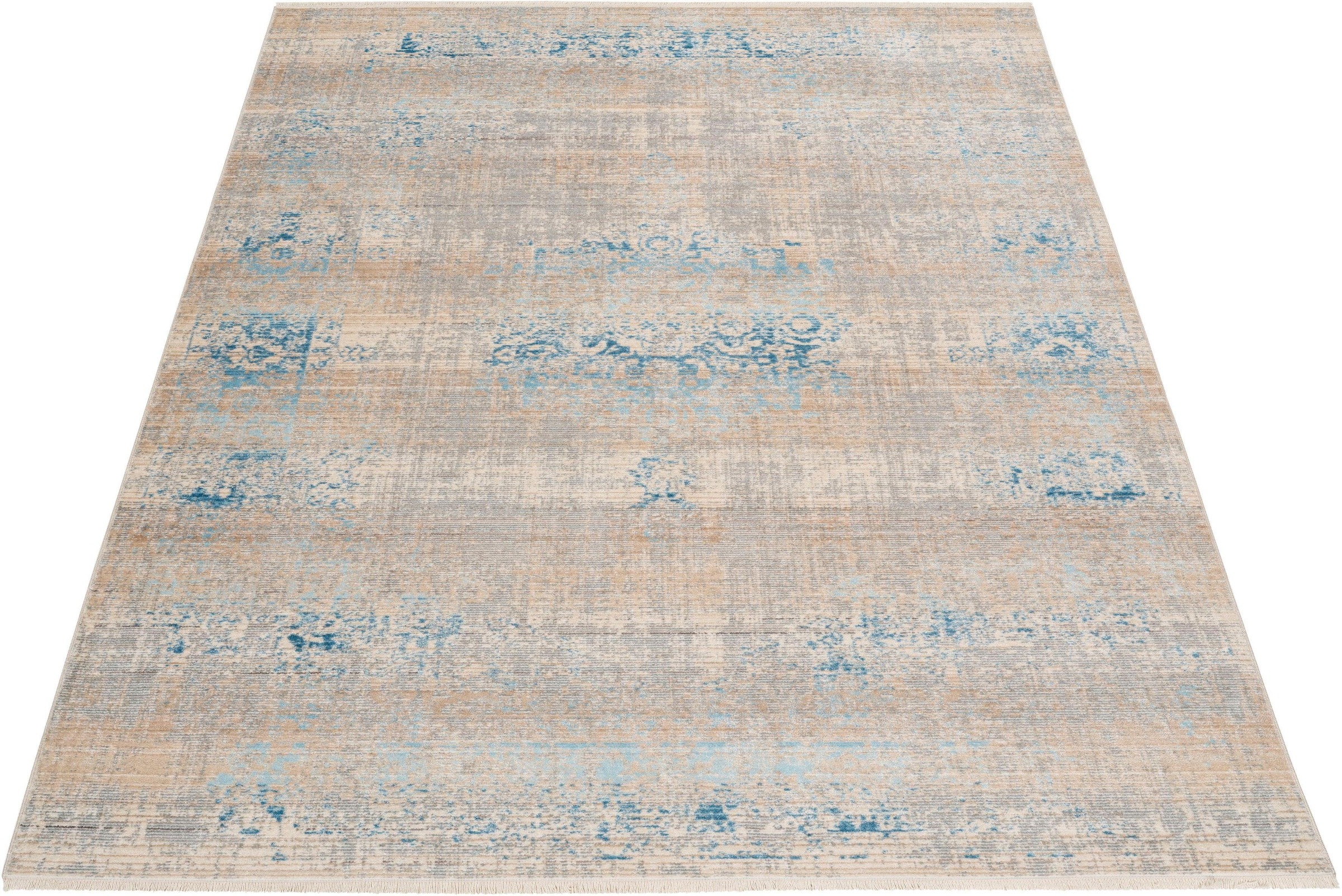 Orientteppich MY HOME "Selena" Gr. 4, blau (grau, türkis), B:160cm H:5mm L:230cm, Kunstfaser, Teppiche, Fransenteppich, Vintage-Optik, Kurzflor, Teppich mit Fransen 3