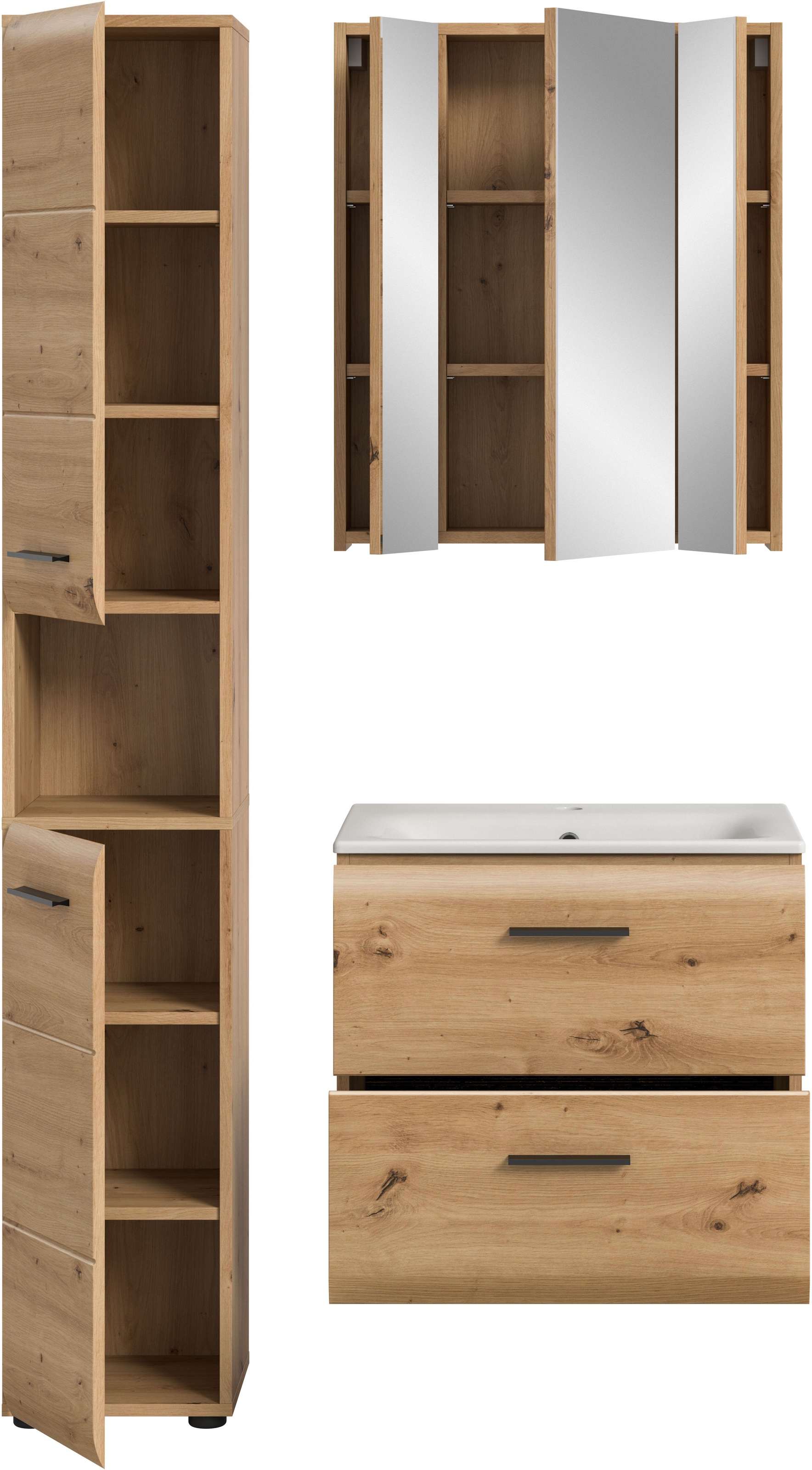 INOSIGN Badezimmer-Set, (Set, 4 St.), Florenz, Badkombination 4-tlg., Artisan Oak NB, inkl. Waschbecken