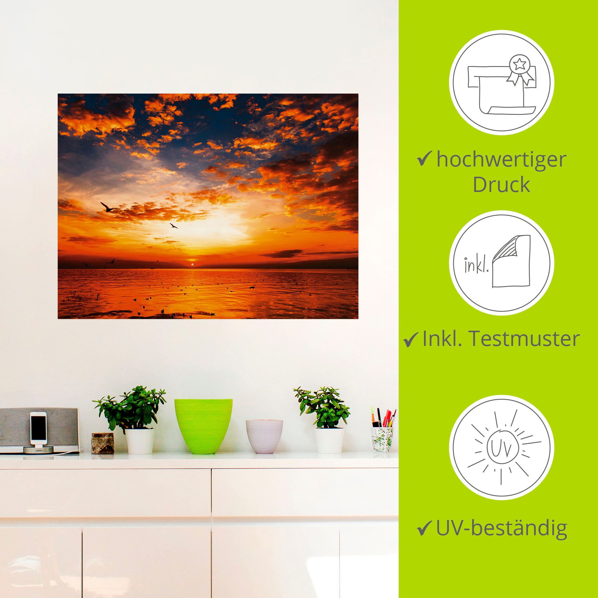 Artland Wandbild »Sonnenuntergang am Strand«, Sonnenaufgang & -untergang, (1 St.), als Leinwandbild, Poster, Wandaufkleber in verschied. Größen