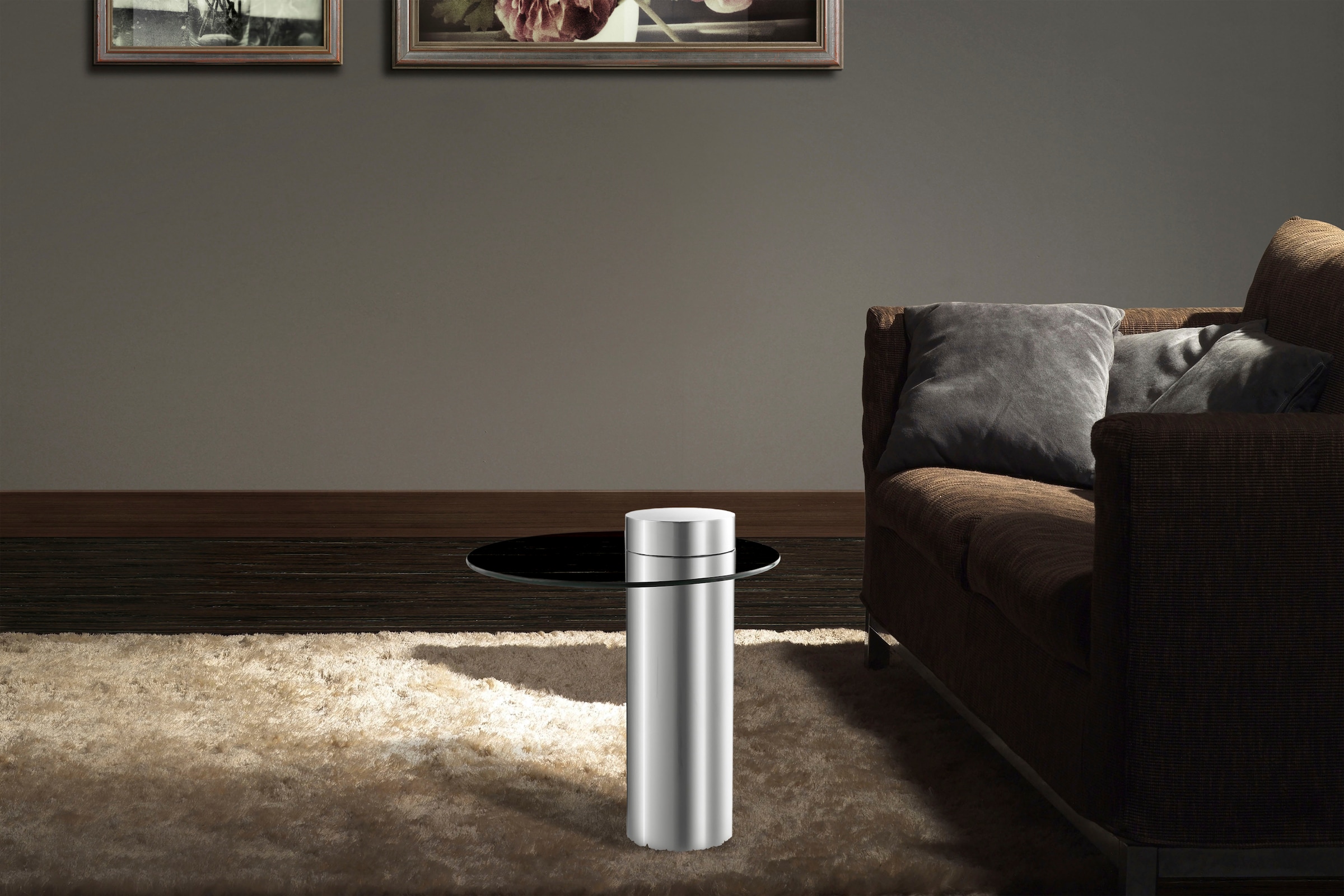 Kayoom Beistelltisch »Ontario 125, Runde Glasplatte aus Sicherheitsglas, 100% Edelstahl«, (1 St.), Minimalistisches Design, Säulengestell, pflegeleicht