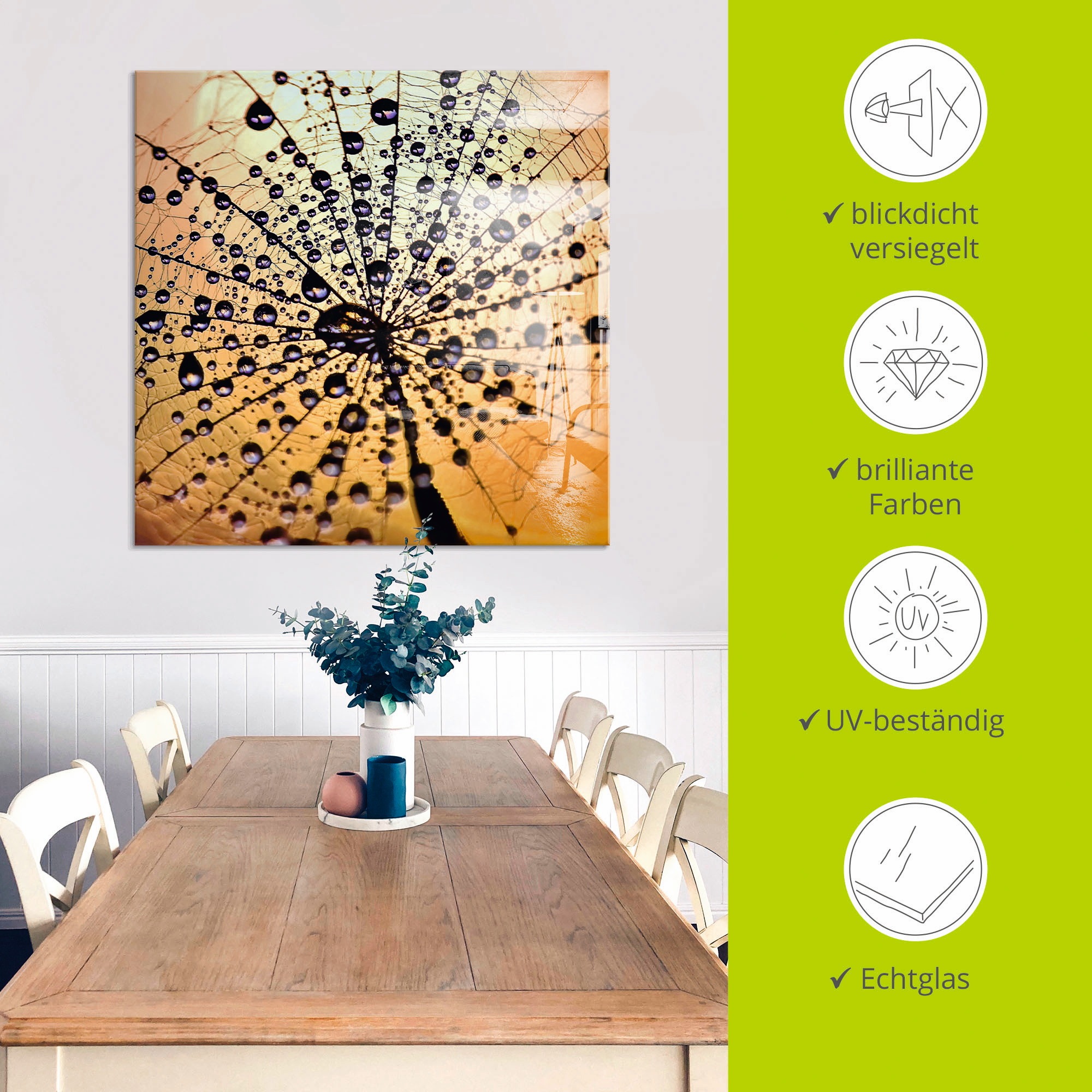 Artland Glasbild »Pusteblume Tröpfchenfang«, Blumen, (1 St.), in verschiedenen Größen