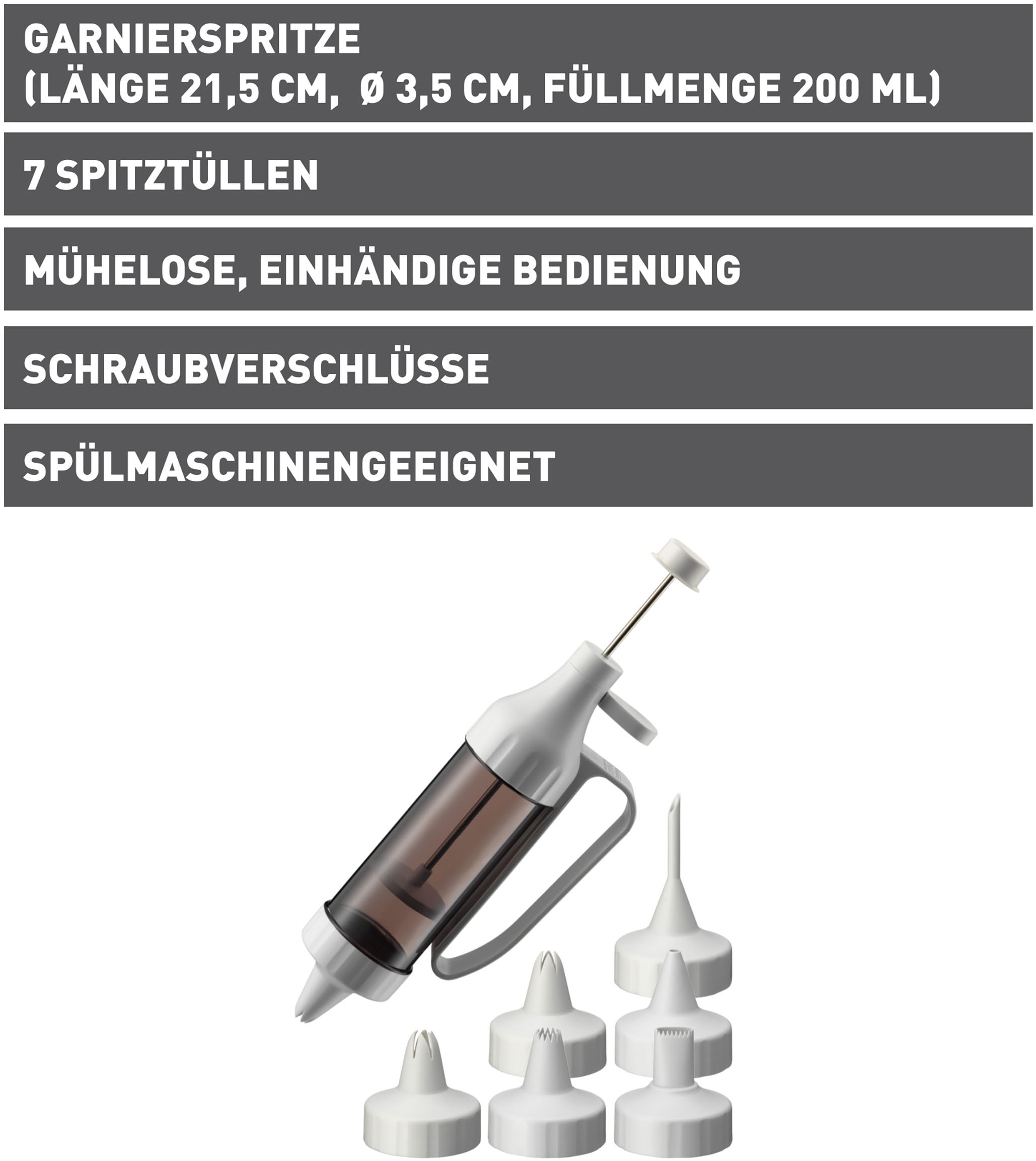 Kaiser Backformen Gebäckpresse »Inspiration«, (Set, 8 tlg.), Garnierspritze, transparenter Behälter, 7 Spritztüllen