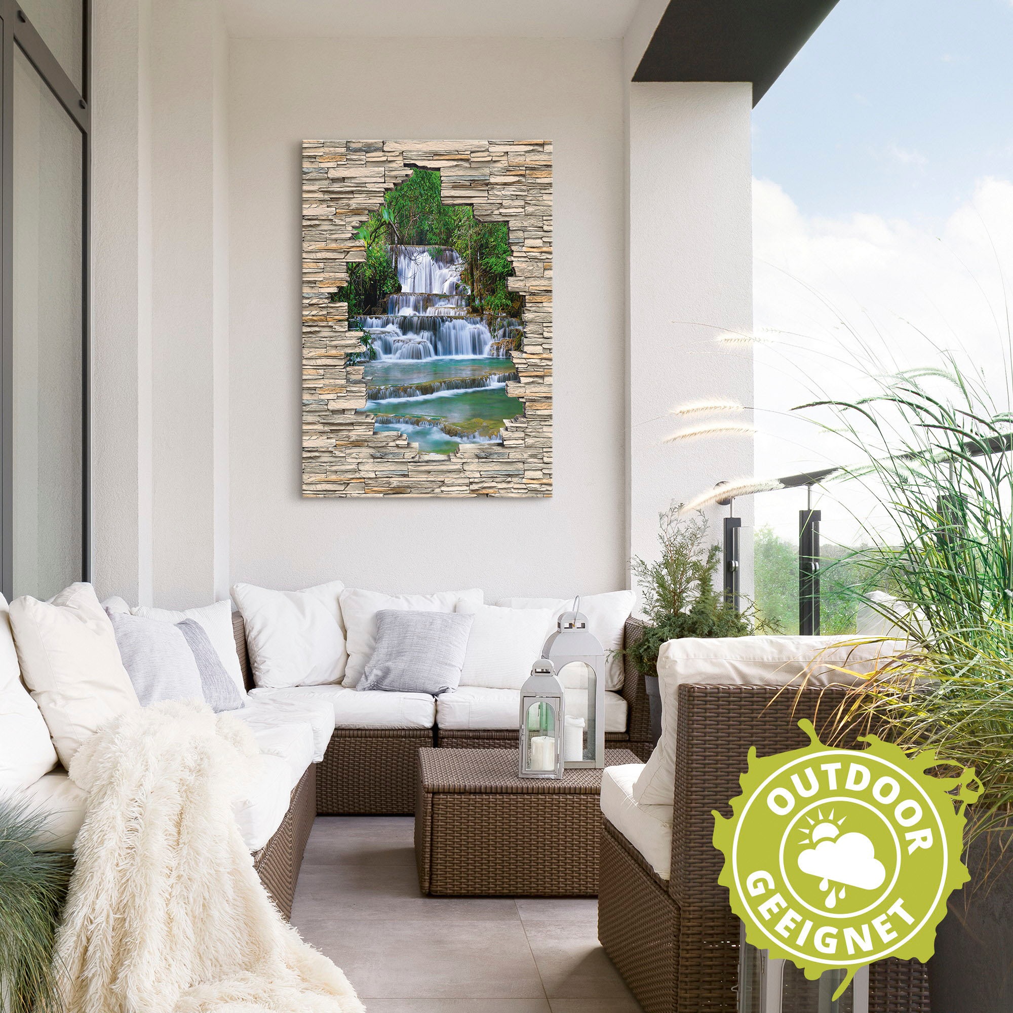 Artland Wandbild »Tiefen Wald Wasserfall Stein Mauer Blick«, Wasserfallbilder, (1 St.), als Alubild, Outdoorbild, Wandaufkleber in verschied. Größen