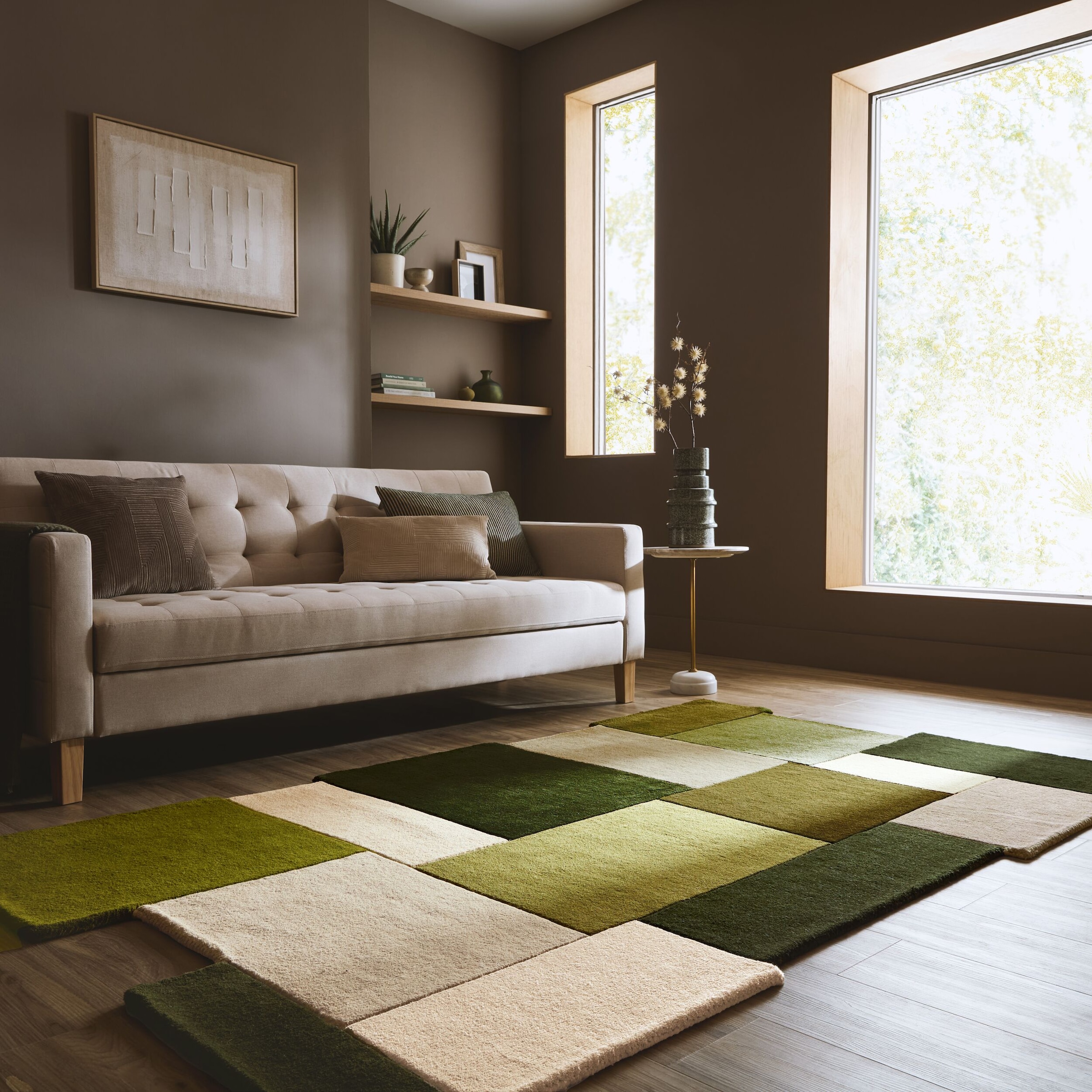 FLAIR RUGS Läufer "Abstract Collage, 100% Wolle, Karo Design," rechteckig 11 mm Höhe Patchwork, modern, mehrfarbig, Läufer, Wohnzimmer, Flur, Schlafzimmer