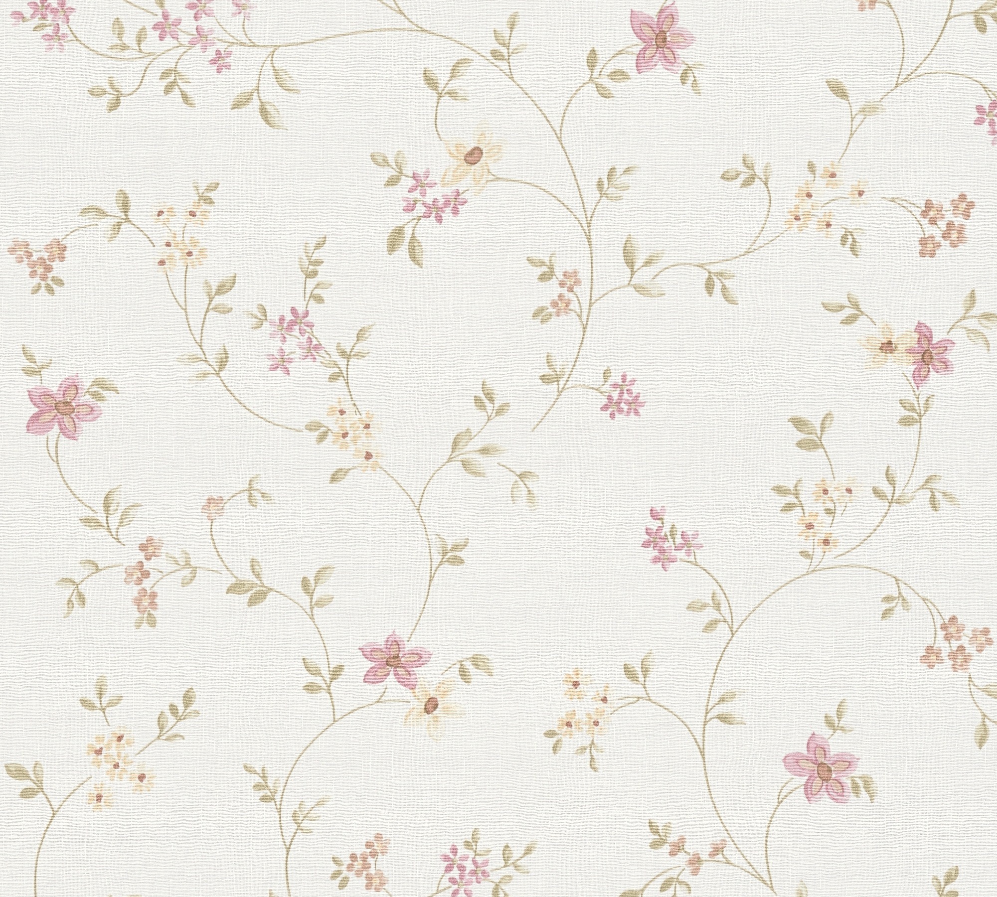 A.S. Création Vliestapete »Maison Charme Vliestapete Blümchen-Muster florale Tapete Creme«, Strukturmuster, Mustertapete floral in Blumen-Optik Weiß Grün Schlafzimmer Küche