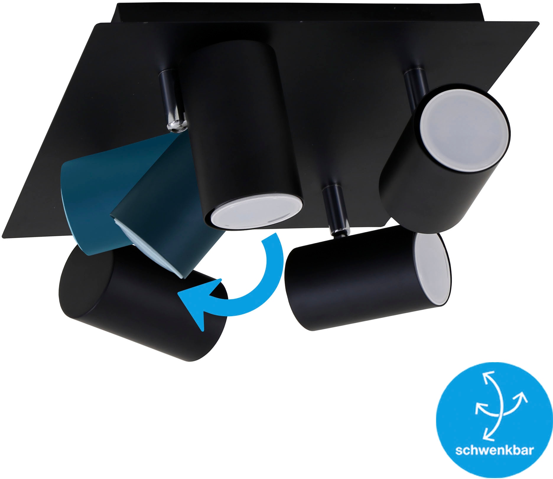 Briloner Leuchten LED Deckenspots »2857045 Run«, Leuchtmittel GU10 | Leuchtmittel wechselbar, Deckenlampe, 26,5x26,5x12,3cm, Schwarz, max.40W, GU10, Wohnzimmer