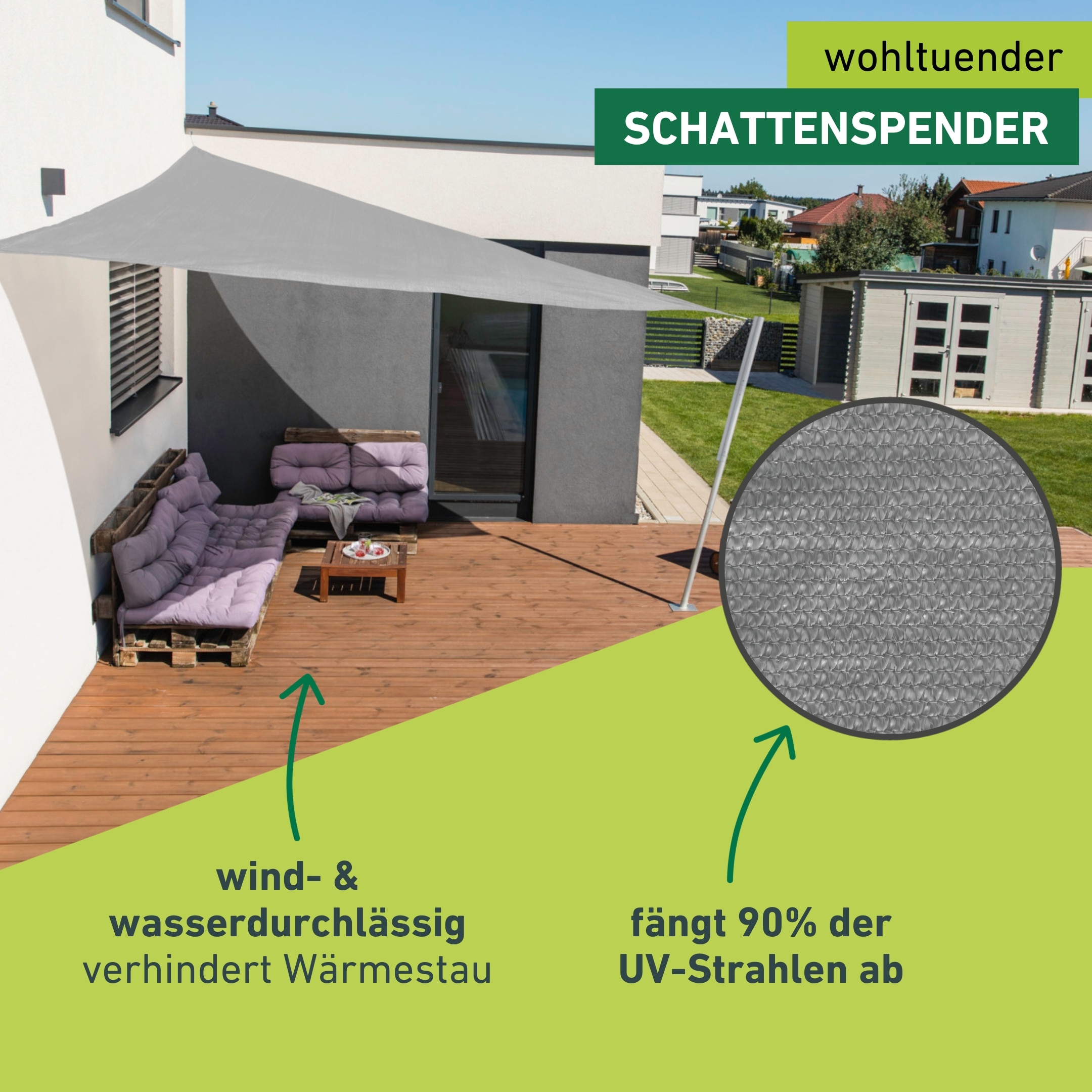 Windhager Sonnensegel »Capri, Dreiecksegel zur Beschattung von Garten, Terrasse, Balkon« Sonnenschutz 4 x 4 x 4 m, erhältlich in champagner oder grau