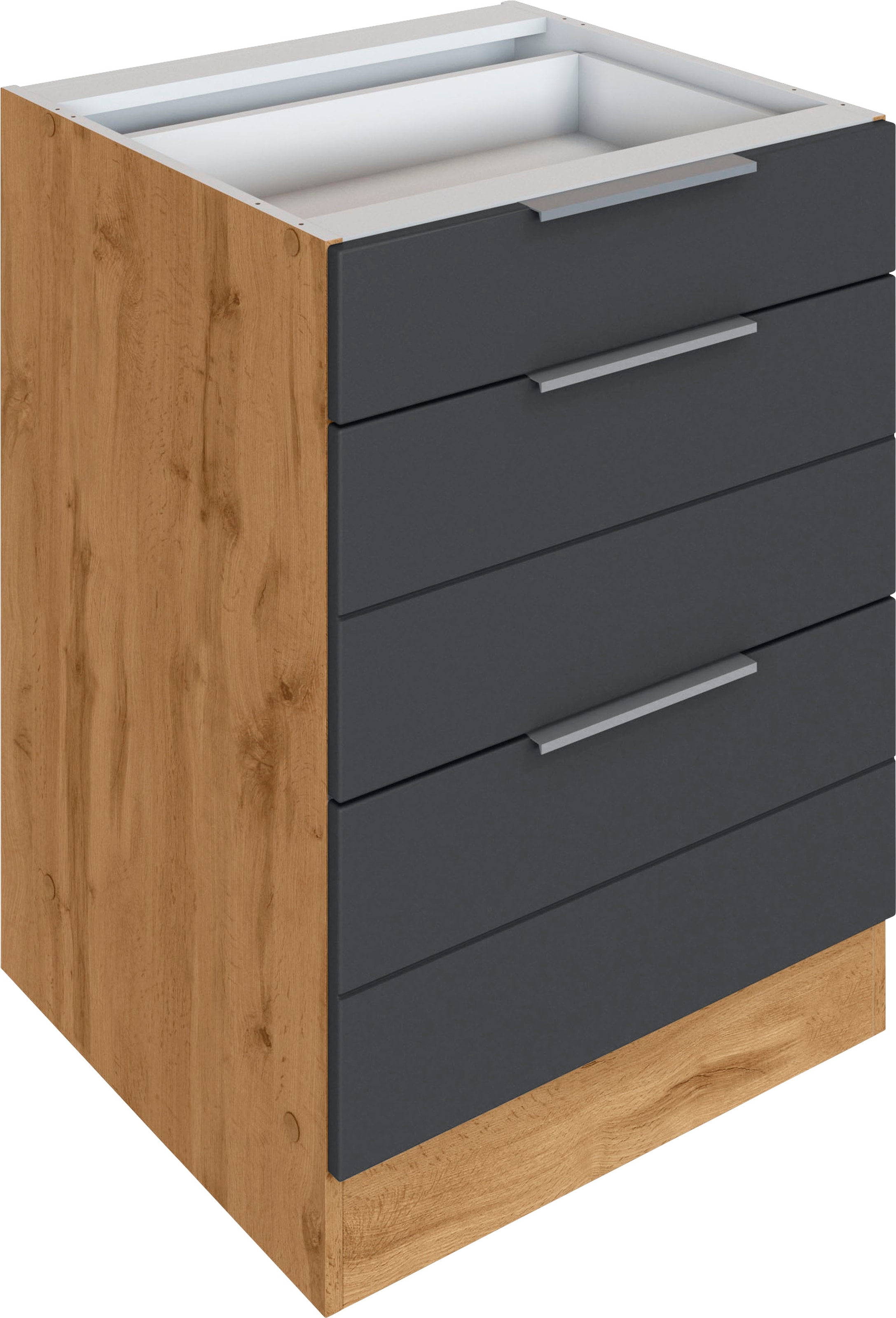 KOCHSTATION Auszugsunterschrank "KS-Luhe", 60 cm breit, hochwertige MDF-Fronten mit waagerechter Lisene