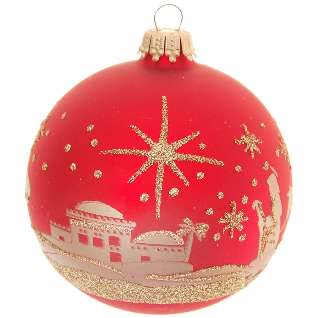 Krebs Glas Lauscha Weihnachtsbaumkugel »Bethlehem Xmas Night, 8 Kugeln, 1 Taler mit Komet & Stern, 8 cm«, Weihnachtsdeko, Christbaumschmuck, Christbaumkugeln aus Glas