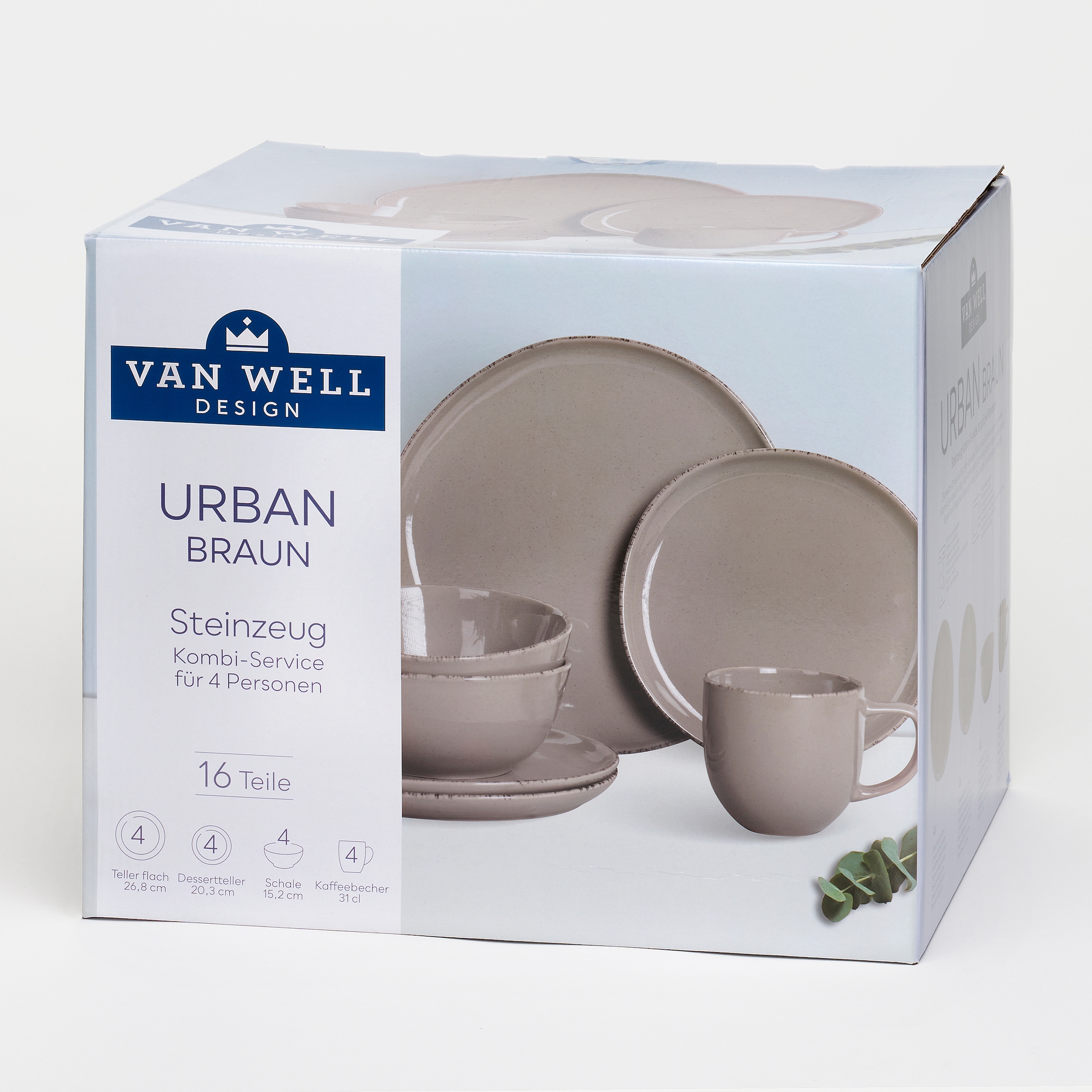 van Well Kombiservice »Geschirr-Set Urban, 16-teilig«, (Set, 16 tlg.), 4 Personen, Steinzeug, rund