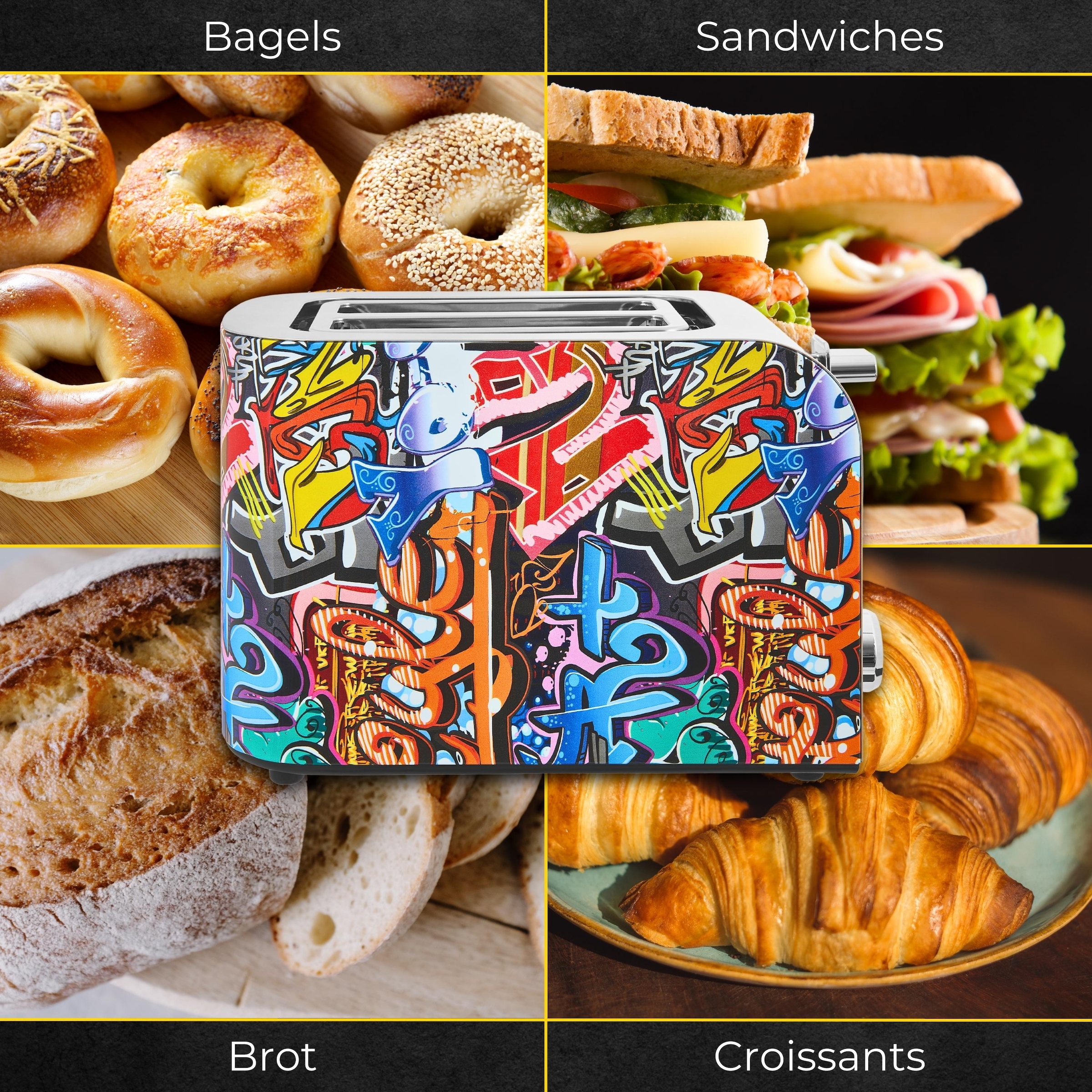Gutfels Toaster »TOAST 3010 G«, 2 kurze Schlitze, 850 W, 2-Scheiben-Toaster, 850 Watt, Graffitti-Style