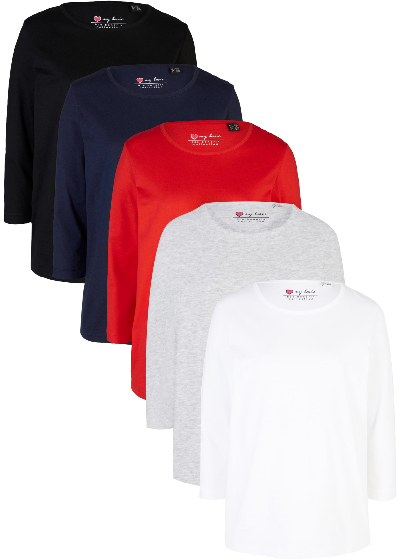 bonprix T-Shirt Packung, 5, 5 Stk. Longshirt mit 3/4-Arm, (5er Pack) günstig online kaufen