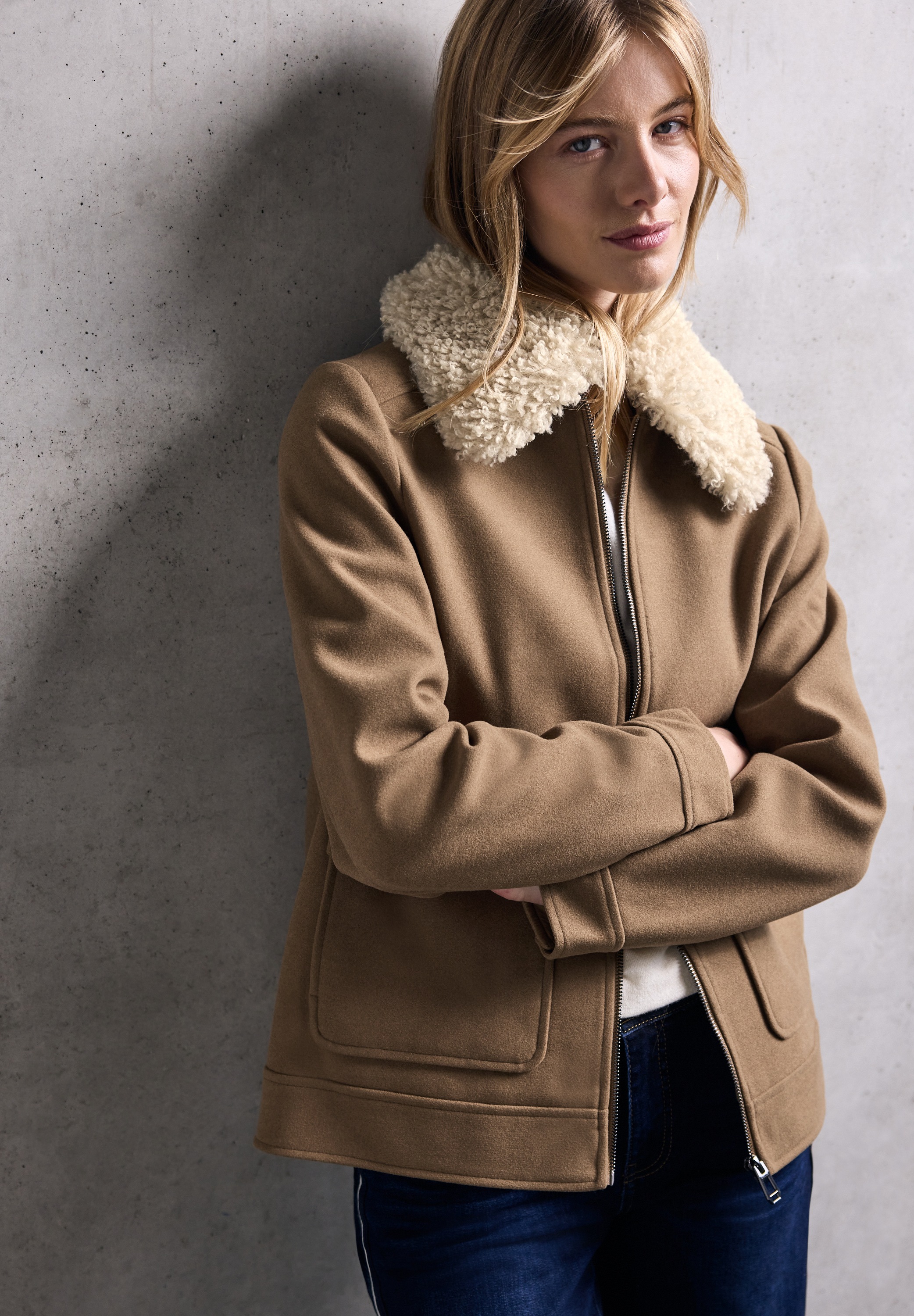 STREET ONE STUDIO Fellimitatjacke ohne Kapuze mit Kragen