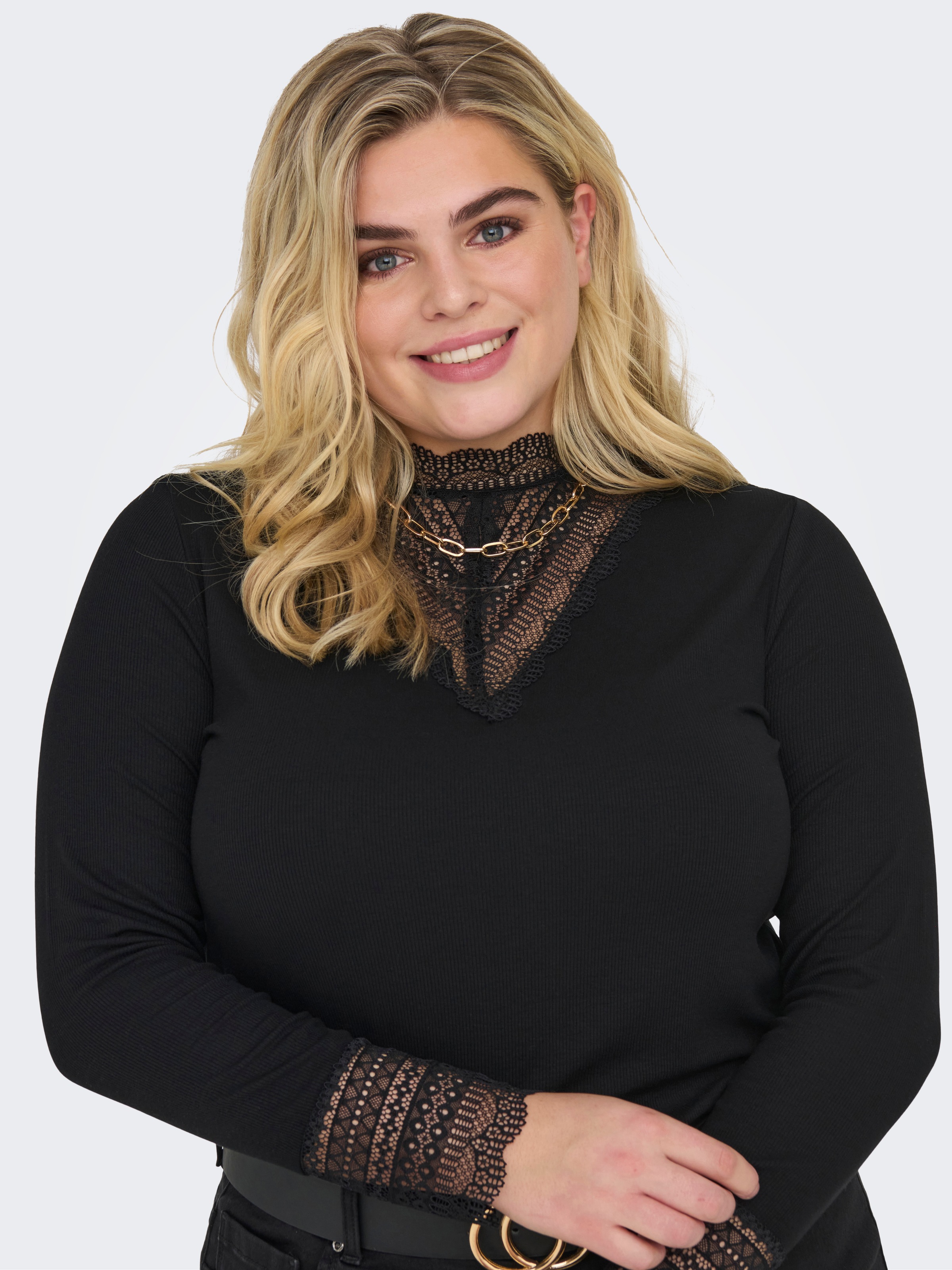 ONLY CARMAKOMA Langarmshirt »CARTILDE RIB LACE L/S TOP JRS NOOS«