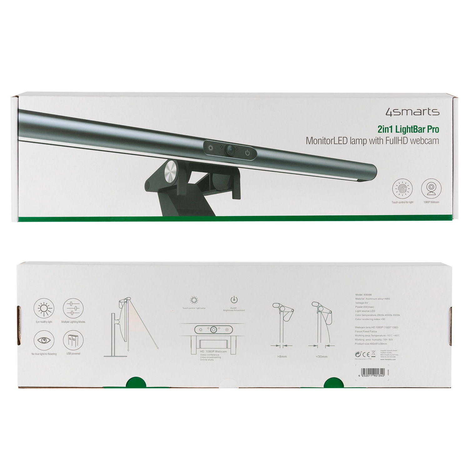 4smarts Webcam »2in1 LightBar Pro Monitorlampe, FullHD Webcam«, Full HD
