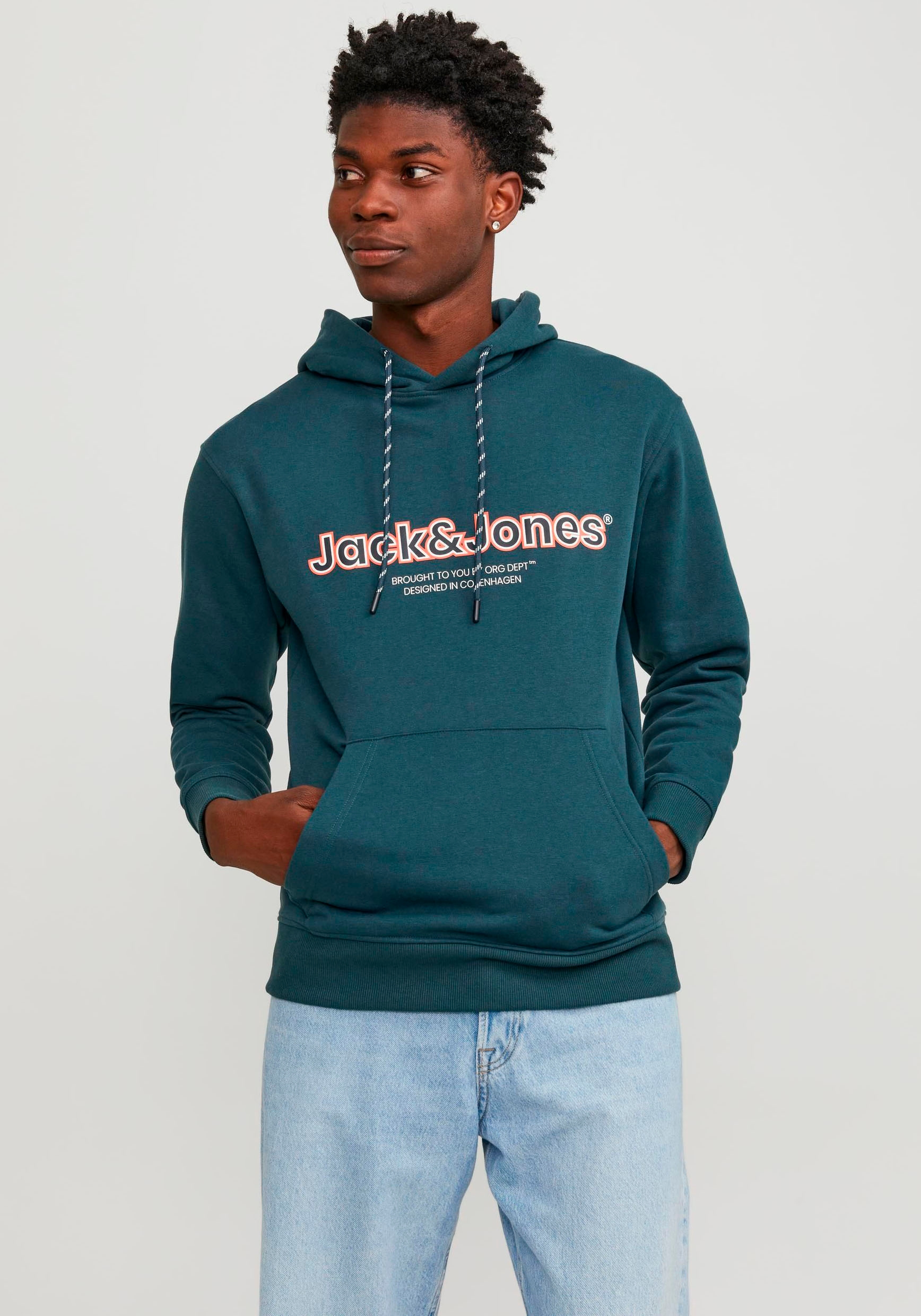 Jack & Jones Hoodie "JORLAKEWOOD SWEAT HOOD BF", mit coolem Print