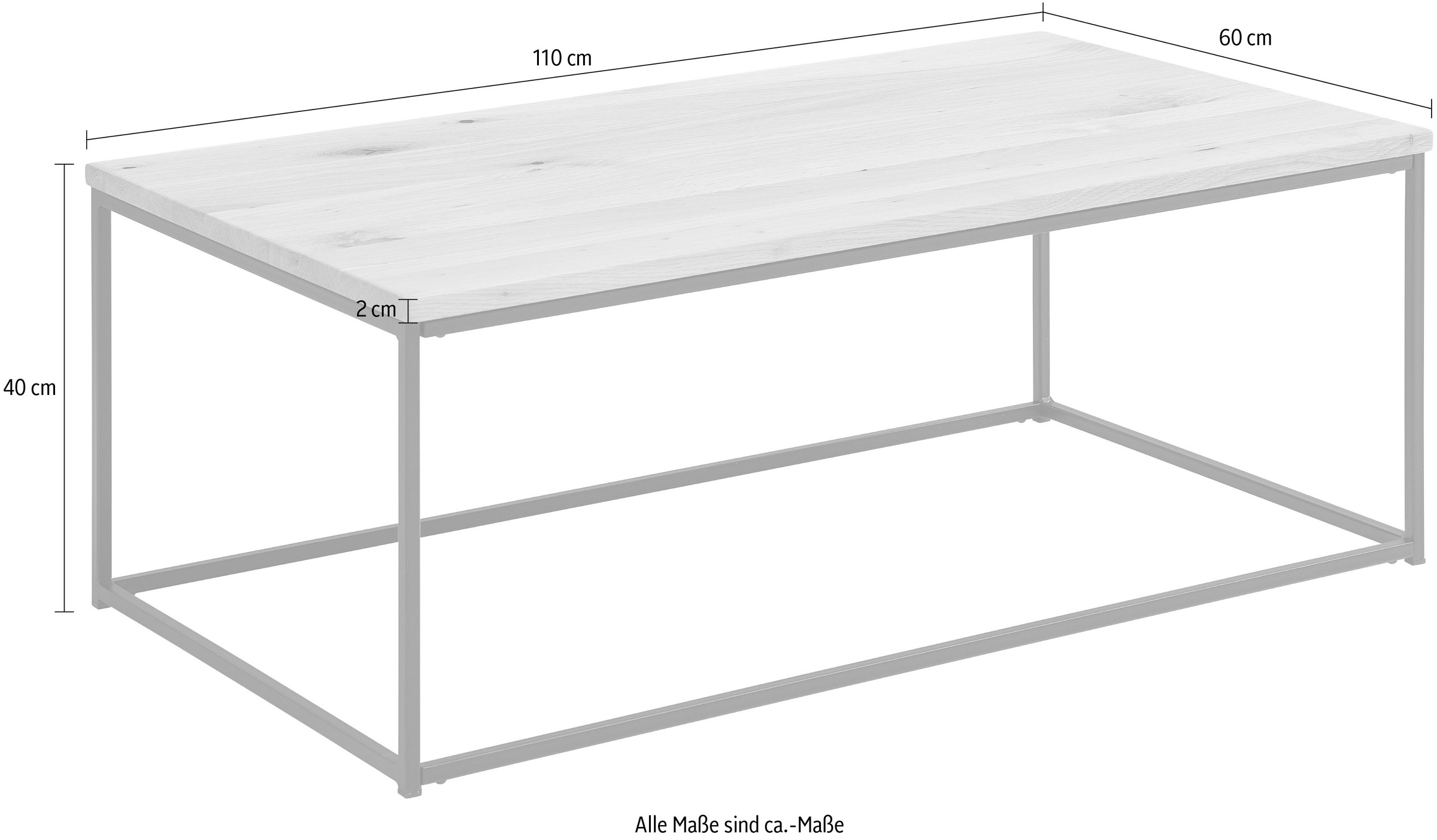 Stolkom Couchtisch »Thor Wohnzimmertisch Massivholz im Industrial Style BxHxT 110x40x60 cm«, FSC-Zertifizertes Massivholz, Eiche Massivholz geölt