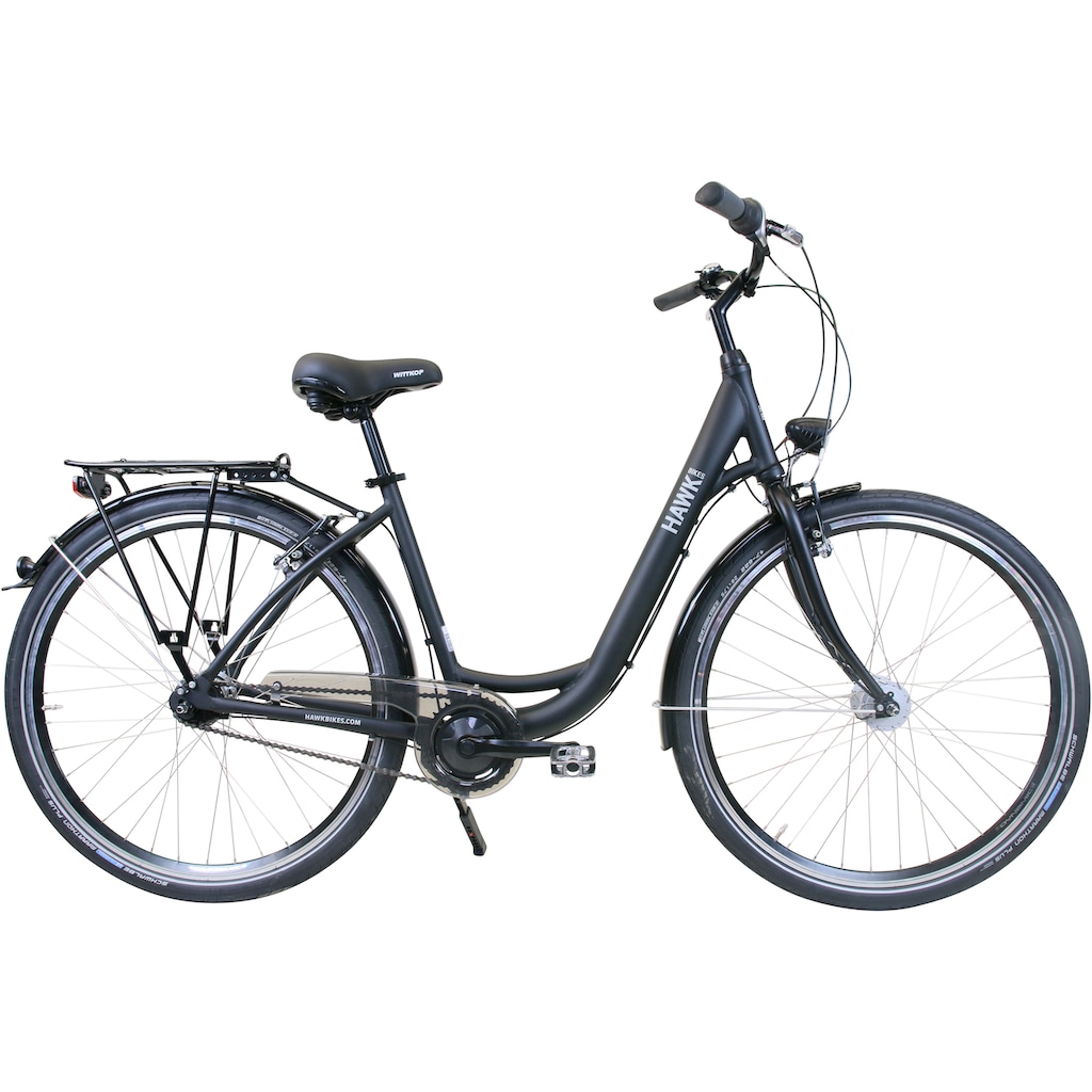 HAWK Bikes Cityrad »HAWK City Wave Easy Black«, 7 Gang, Shimano, Nexus Schaltwerk