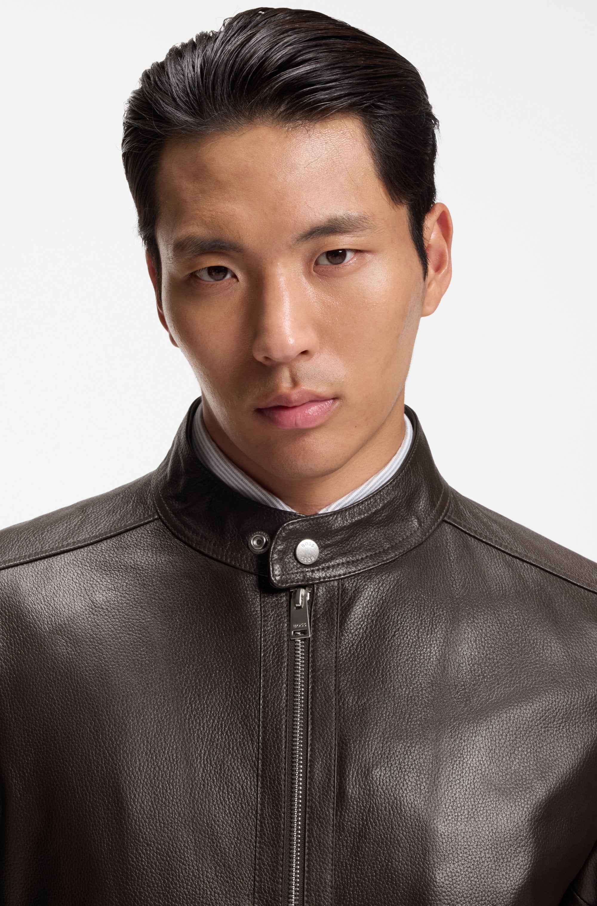 BOSS Lederjacke »H Mansell« Stehkragen, genarbtes Leder, Regular Fit