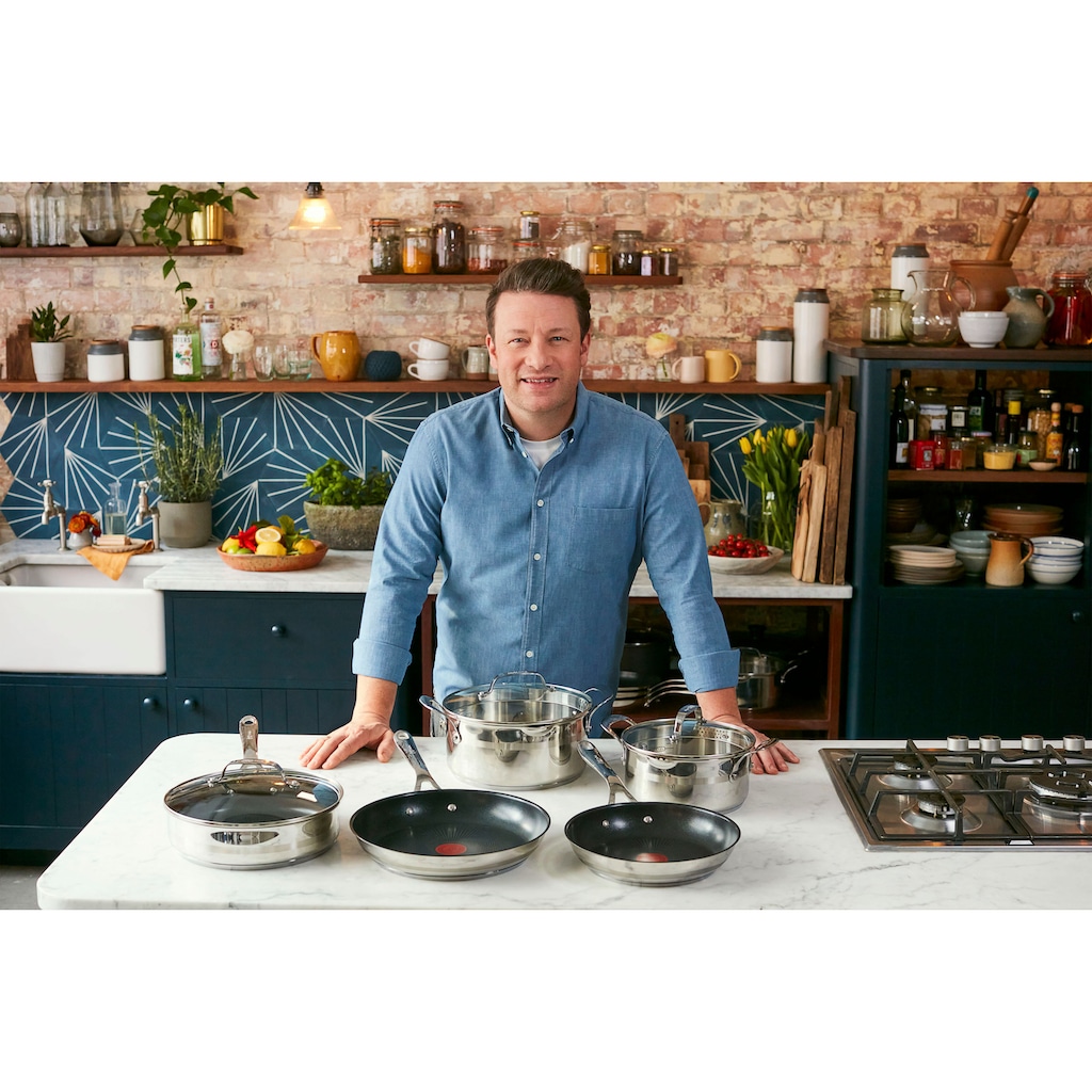Tefal Pfannen-Set »Jamie Oliver Cook Smart«, Edelstahl, (Set, 2 tlg., Pfannen 24/28 cm), Antihaftversiegelung, Induktion, Thermo-Signal, spülmaschinenfest