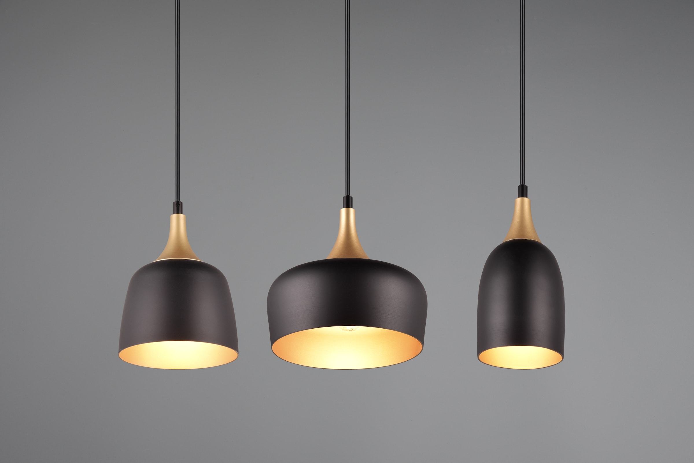 TRIO Leuchten Pendelleuchte »CHIRAZ, Hängeleuchte 3-flammig schwarz messing gold max 150cm Höhe« E14 1 Stk. warmweiß - kaltweiß Hängelampe exkl 3x E14 max 25W, Industrie Loft Stil 3 Schirmformen