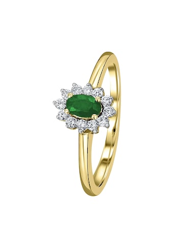 Diamantring »0,15 ct Diamant Brillant Smaragd Ring aus 585 Gelbgold«, Damen Gold Schmuck
