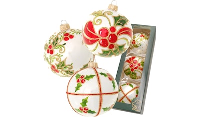 Weihnachtsbaumkugel »Stechpalme, mundgeblasen und handbemalt«, (Set, 3 St.)
