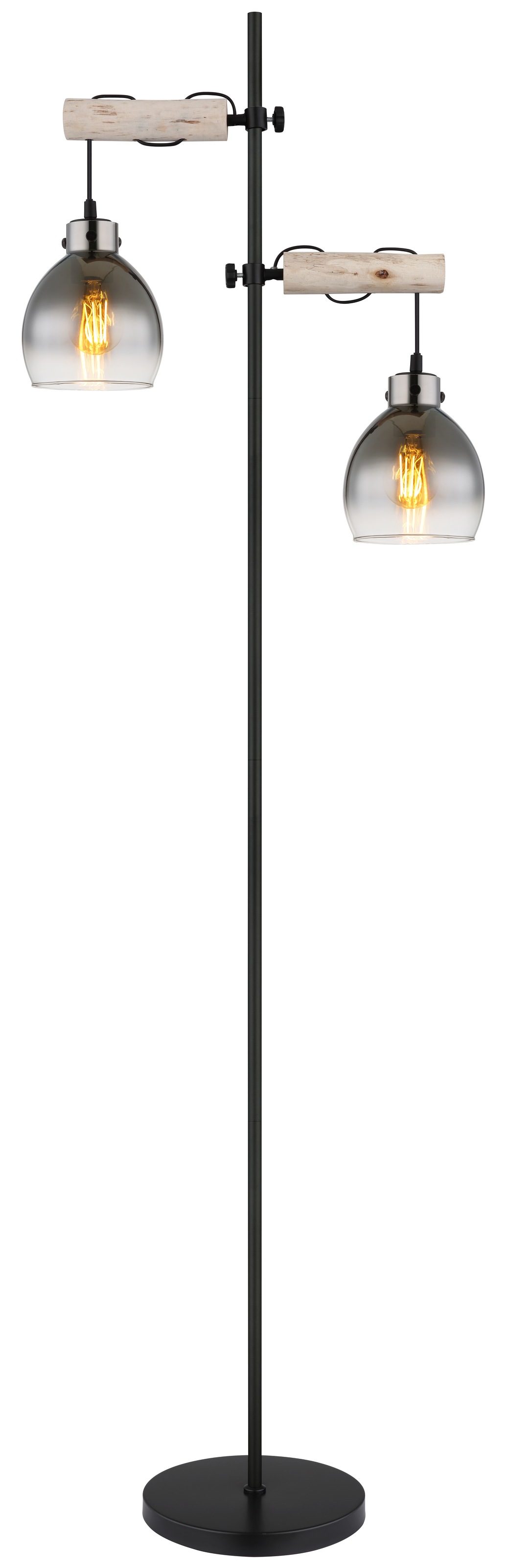 GLOBO LIGHTING Stehlampe "RYAN", 1 Stk.schwarz, Wohnzimmer, Leuchten, Stehlampe/Holz/Glas rauchfarben/Wohnzimmer/Schlafzimmer