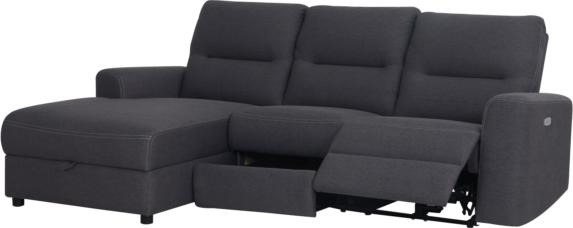 Home affaire Ecksofa »VENOIR, L-Form, 250 cm, manuelle u. elektrische Funktion (m. USB A/C)«, Stauraum unter der Recamiere, 2. Staufach, Federkern