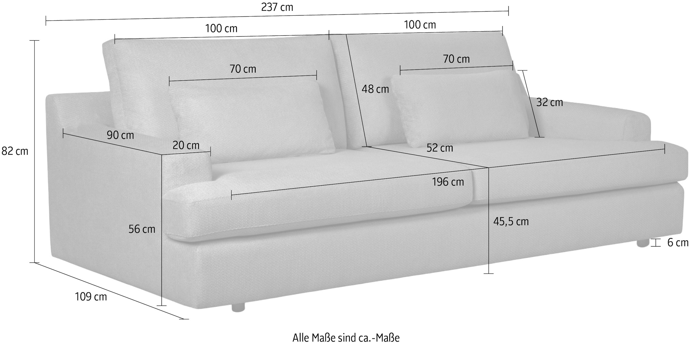 Home affaire Big-Sofa »Evelle 3 Sitzer Maxi«, 237 cm, tiefe Sitzfläche, Lounge-Sitzkomfort, Struktur, Breitcord