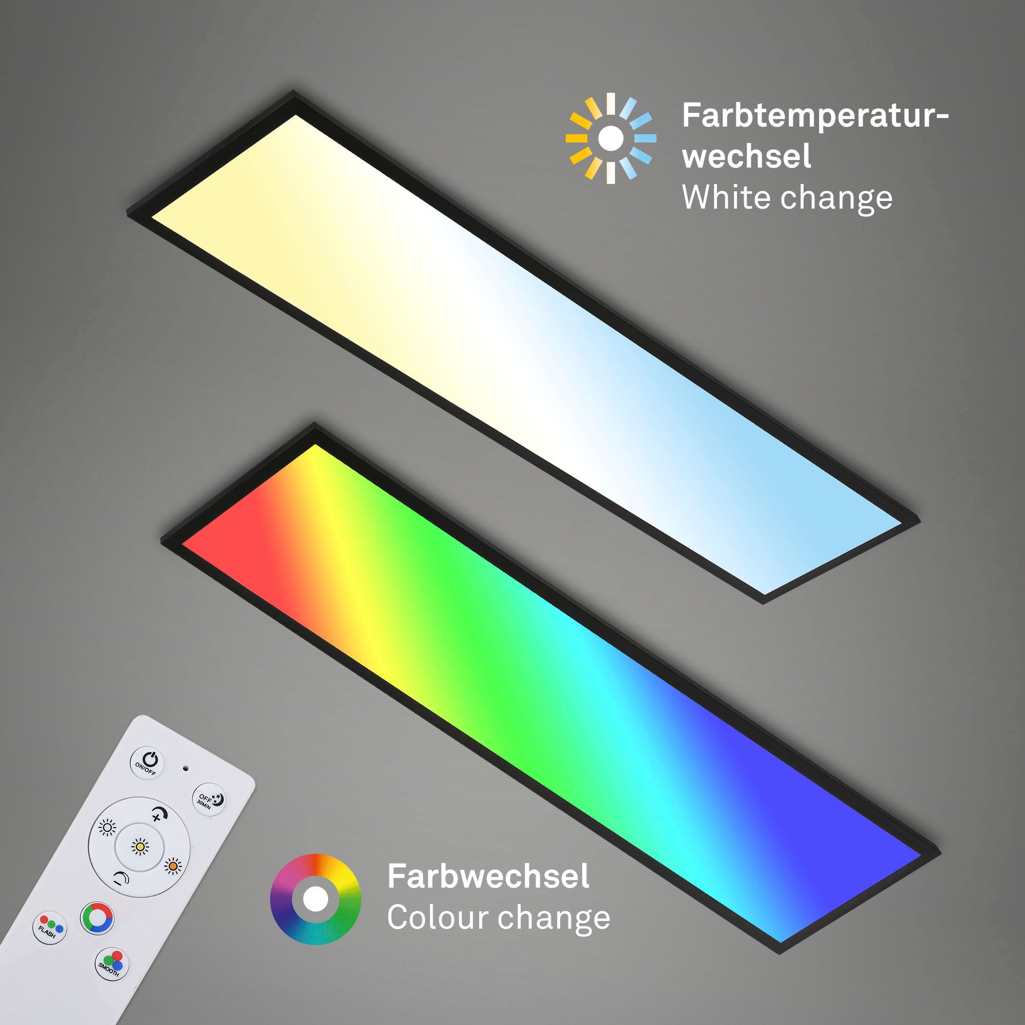 Briloner Leuchten LED Panel »7154015 Colour«, Leuchtmittel LED-Board | LED fest integriert, Deckenlampe, 119,6x29,6x6,5cm, Schwarz, 40W, Wohnzimmer, Schlafzimmer