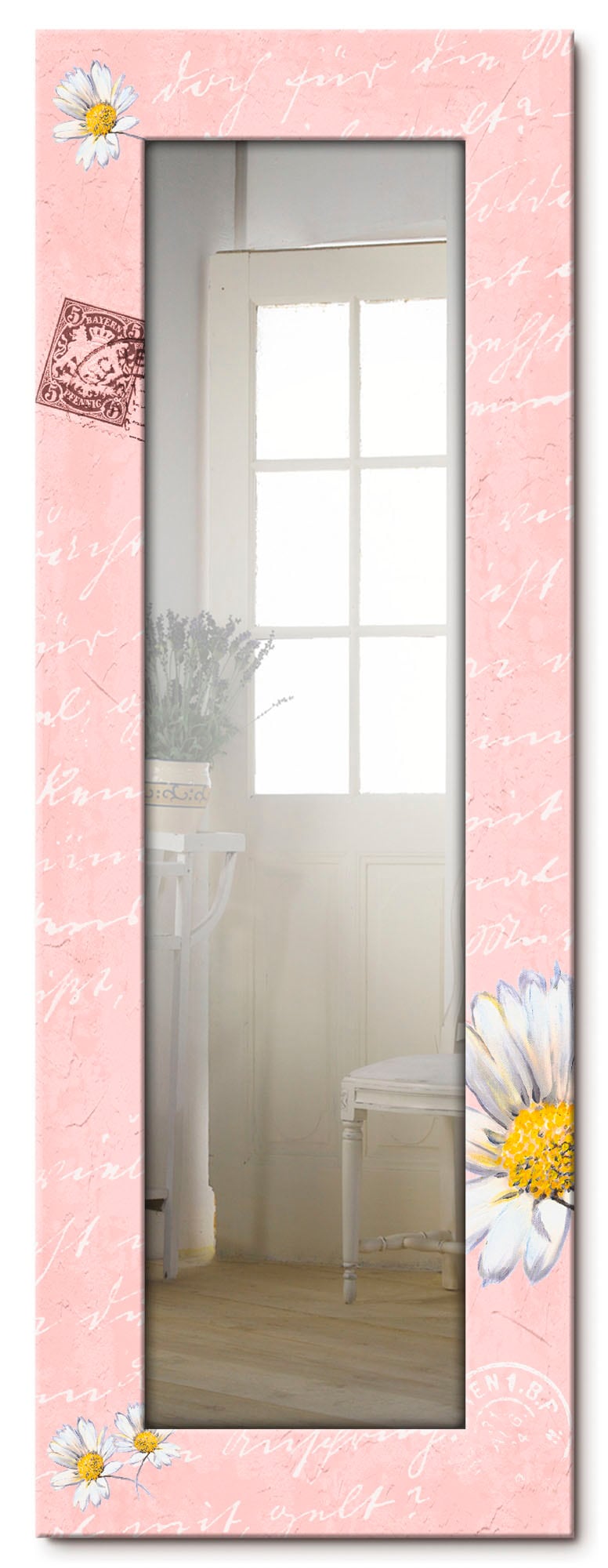 Dekospiegel »Gänseblümchen auf rosa«, gerahmter Ganzkörperspiegel, Wandspiegel, mit...