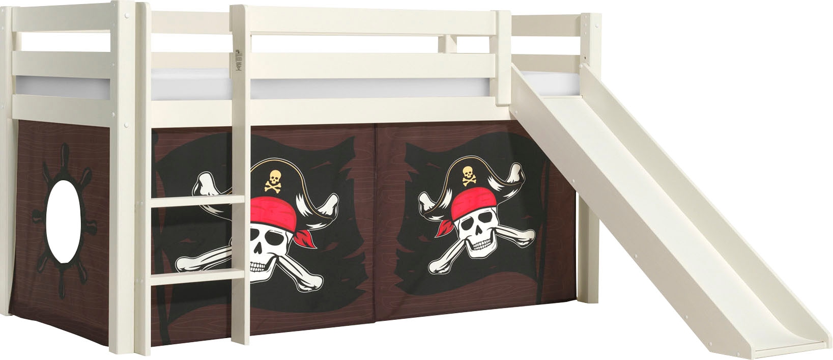 Vipack Spielbett »Vipack Pino«, (Made in Europe), Hochbett mit Textil-Set, inkl. Rolllattenrost, Leiter und Rutsche
