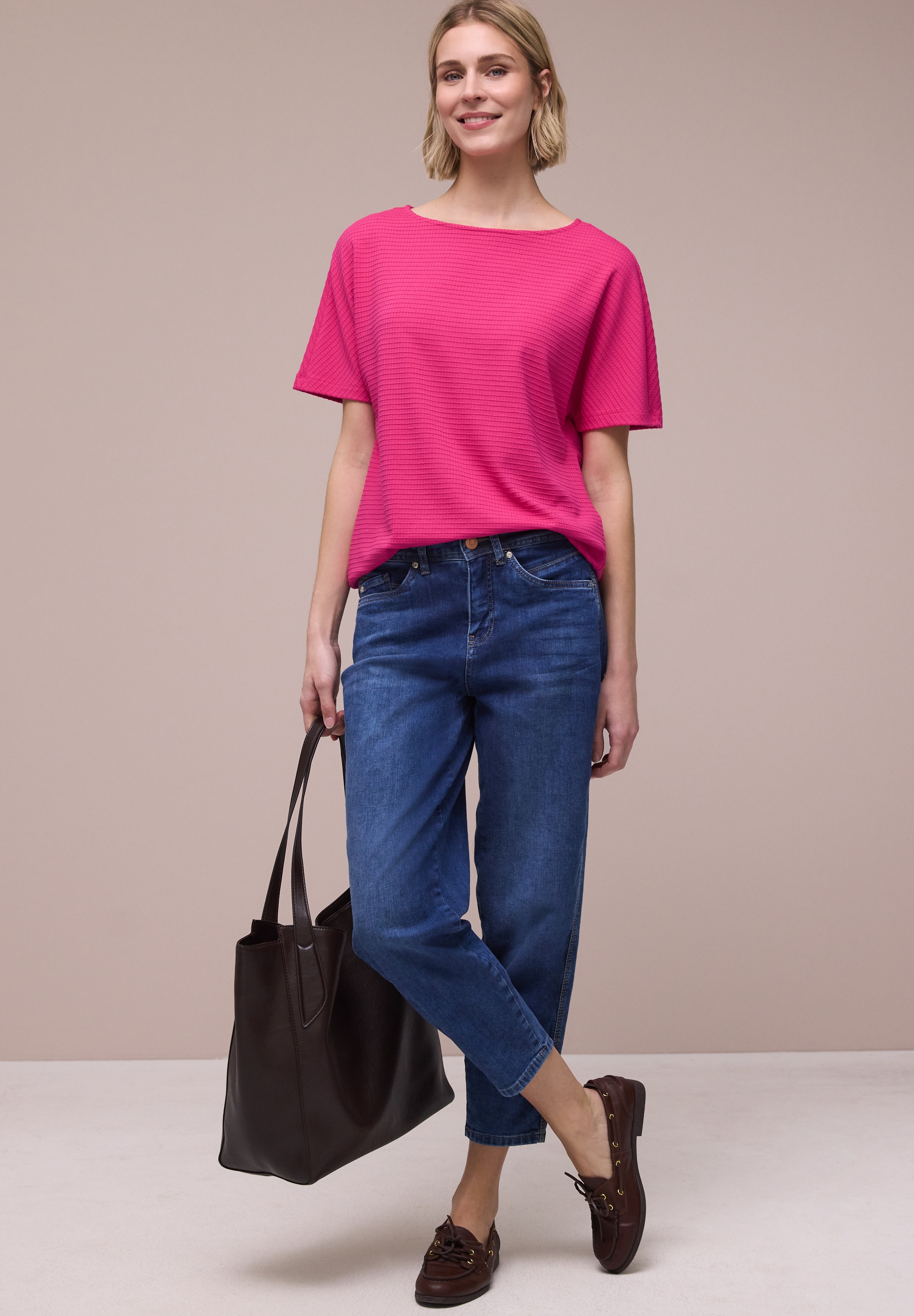 STREET ONE Kurzarmshirt Sommershirt in Struktur-Optik