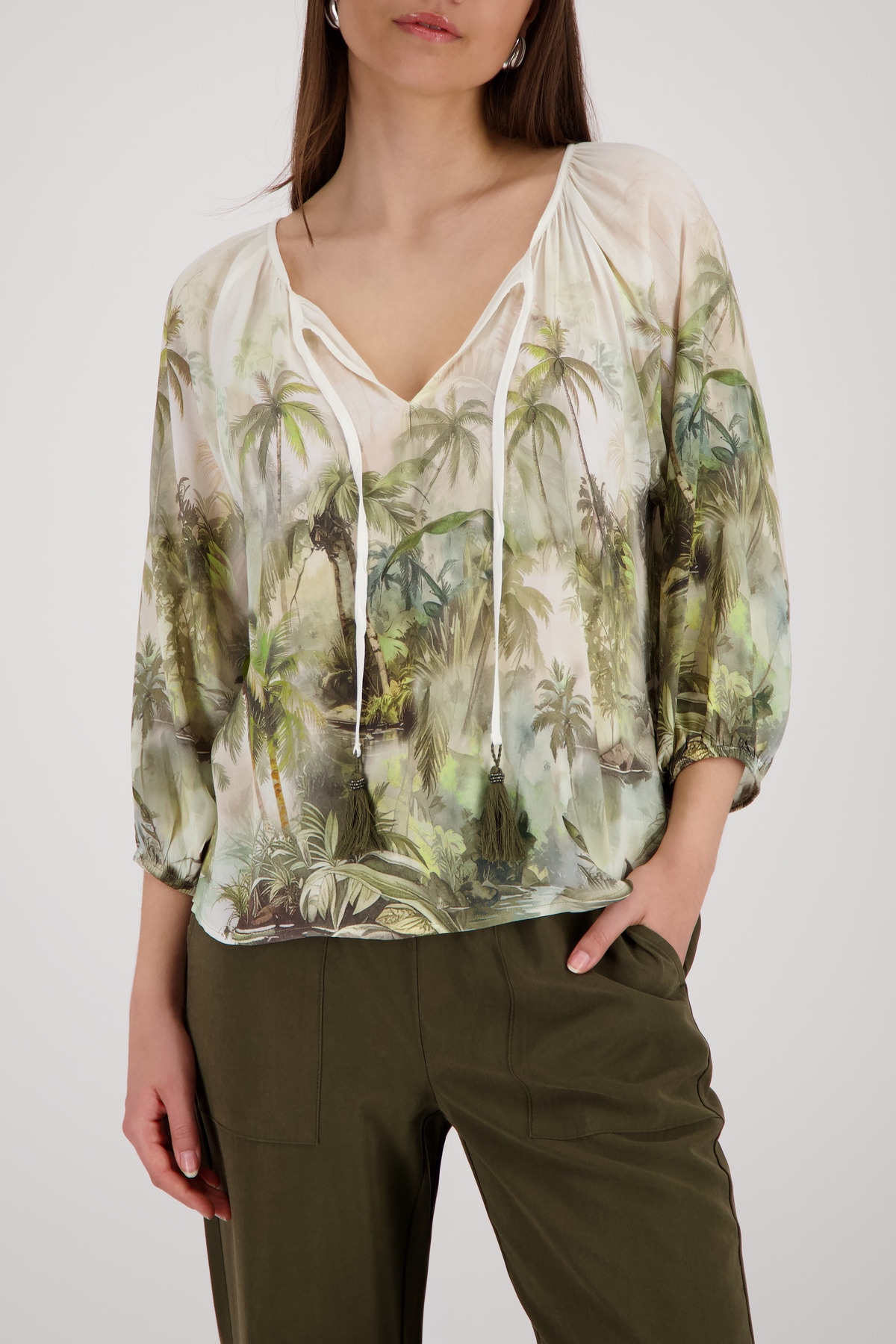 Monari "Bluse Tropical Allover" Regular fit mit tropischem Print