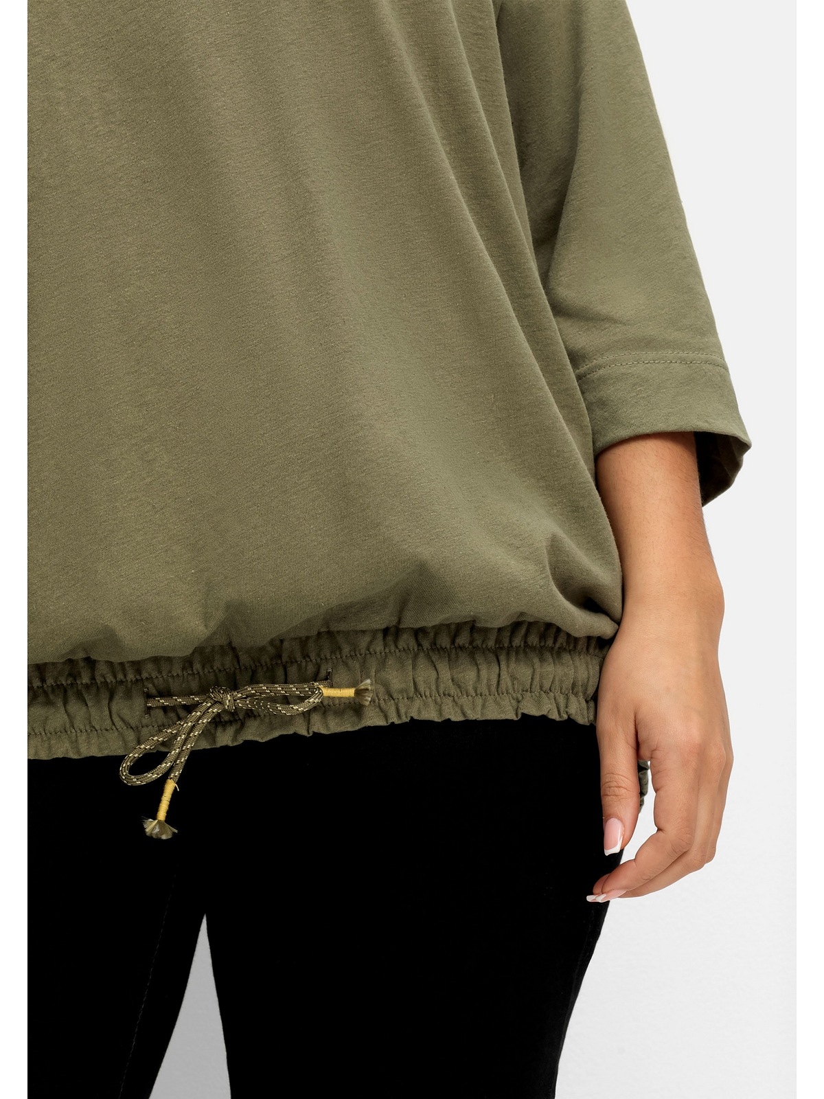 Sheego T-Shirt »Große Größen«, aus BAUR Saumbund für gesmoktem bestellen mit Leinen-Mix, 