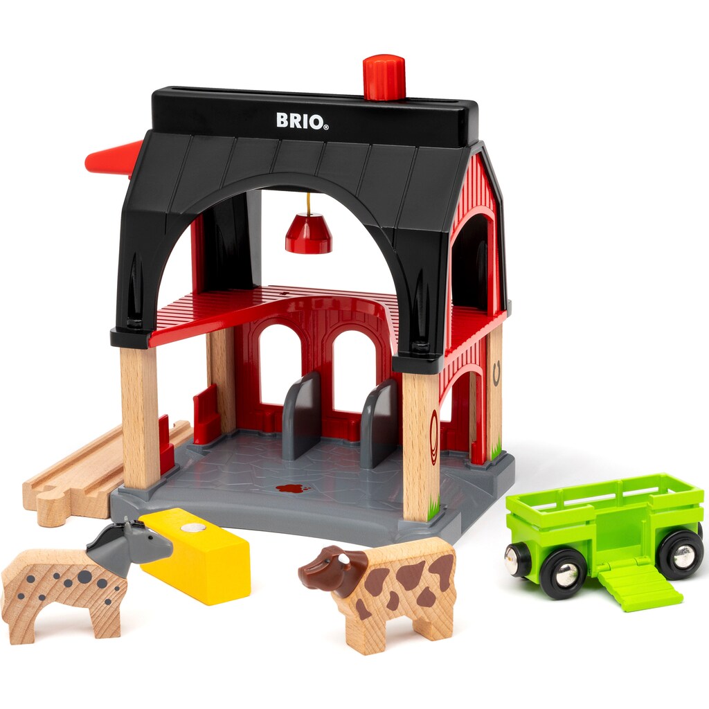 BRIO® Spielzeugeisenbahn-Gebäude »Tierscheune mit Heuwaggon«