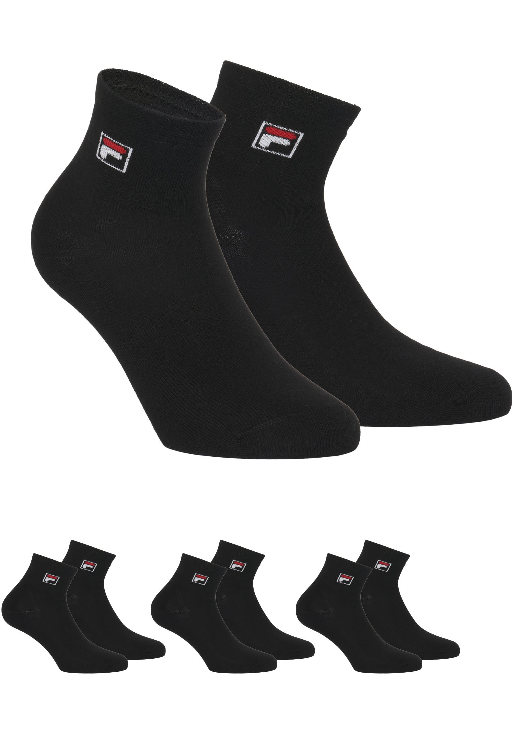 Fila Kurzsocken »UNISEX QUARTER PLAIN SOCKS«, (3 Paar), mit eingestrickem Logo