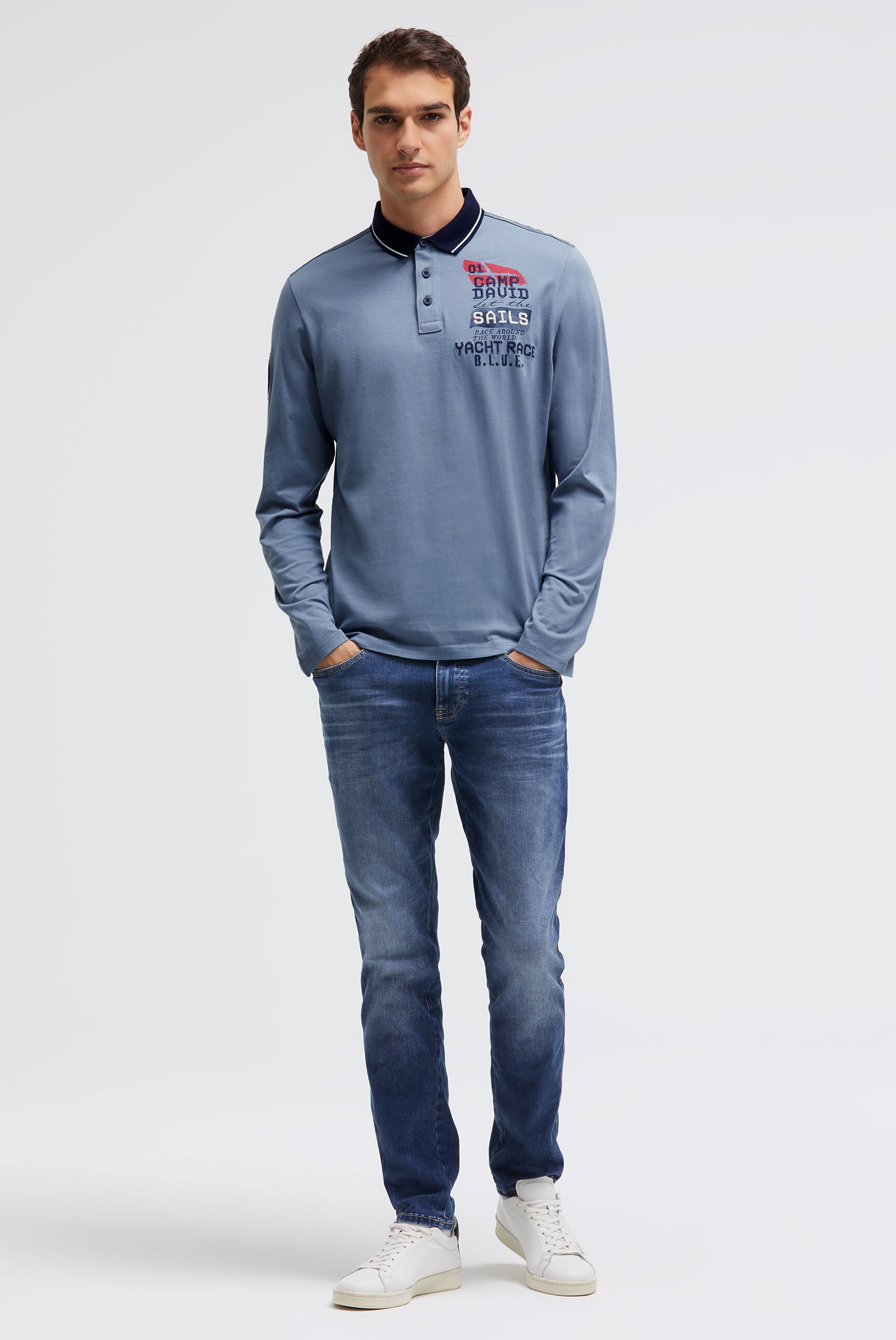 CAMP DAVID Langarm-Poloshirt aus Baumwolle