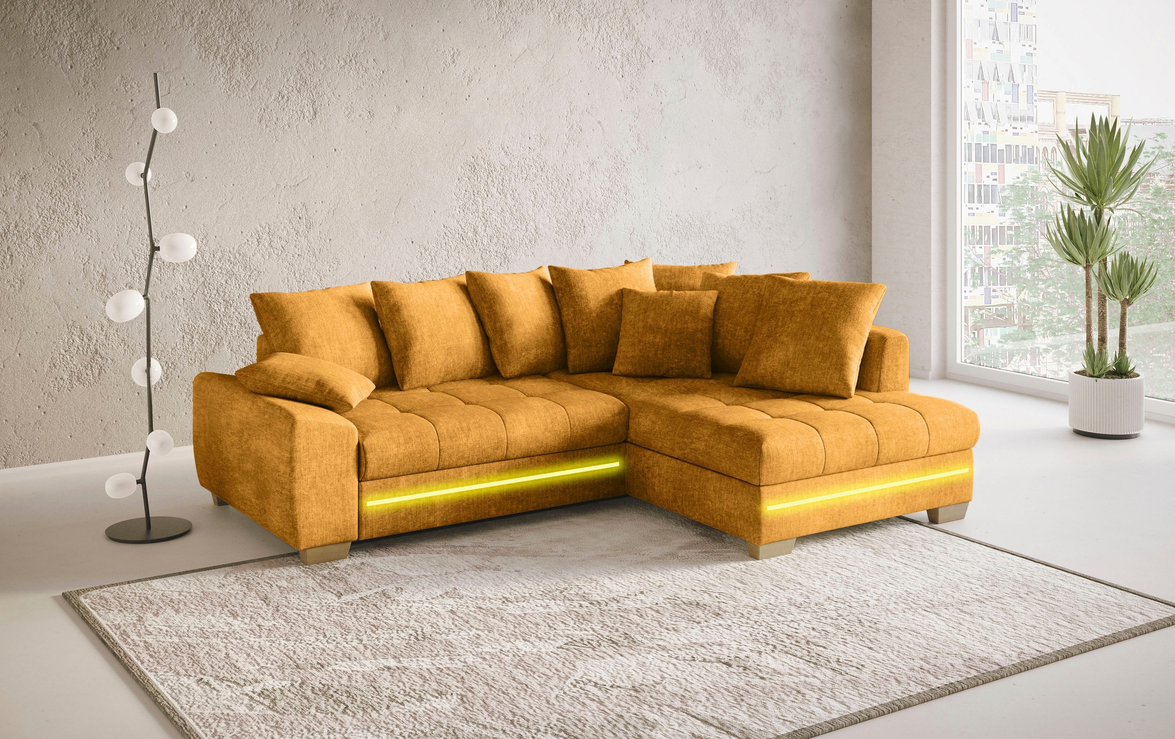 Mr. Couch Ecksofa »Nikita II, L-Form«, mit Kaltschaum, RGB-LED Beleuchtung, wahlweise mit Bett, Bettkasten