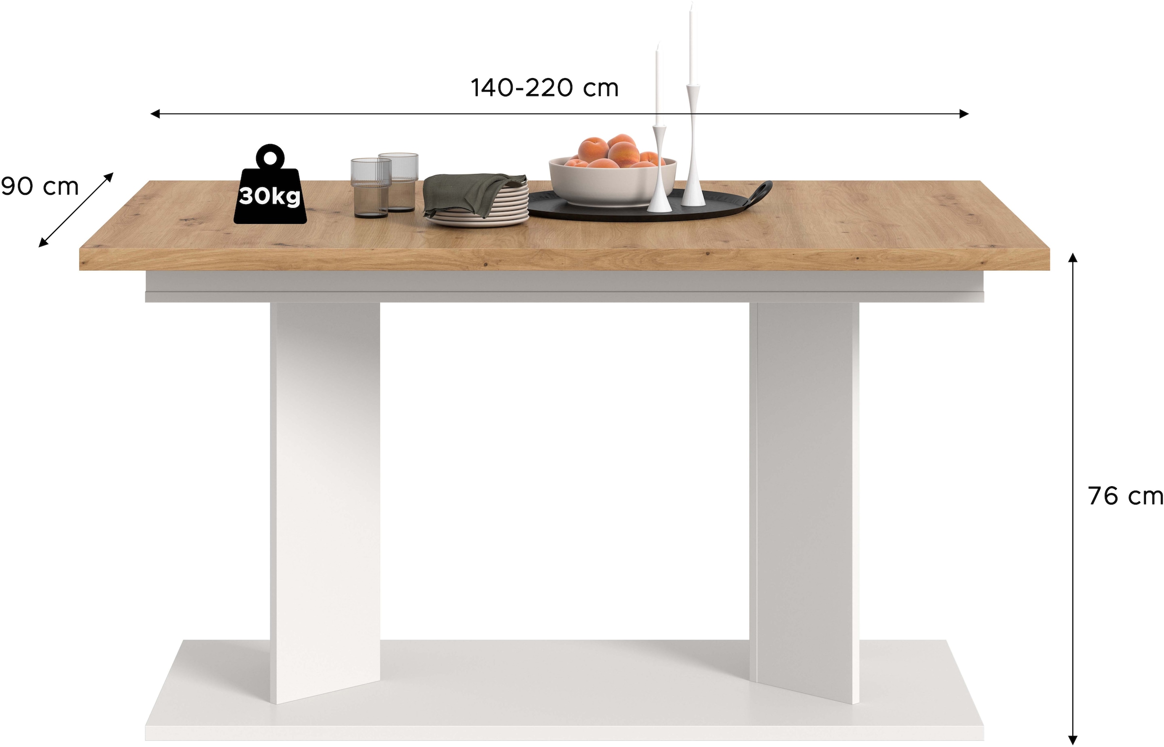 Home affaire Esstisch »GERO, 140-190 cm, 2-fach ausziehbar, Säulengestell« in verschiedenen Ausführungen erhältlich, 1 Stk. tlg. Tisch, Esstisch, Esszimmer, Esszimmertisch, Küchetisch, Bartisch