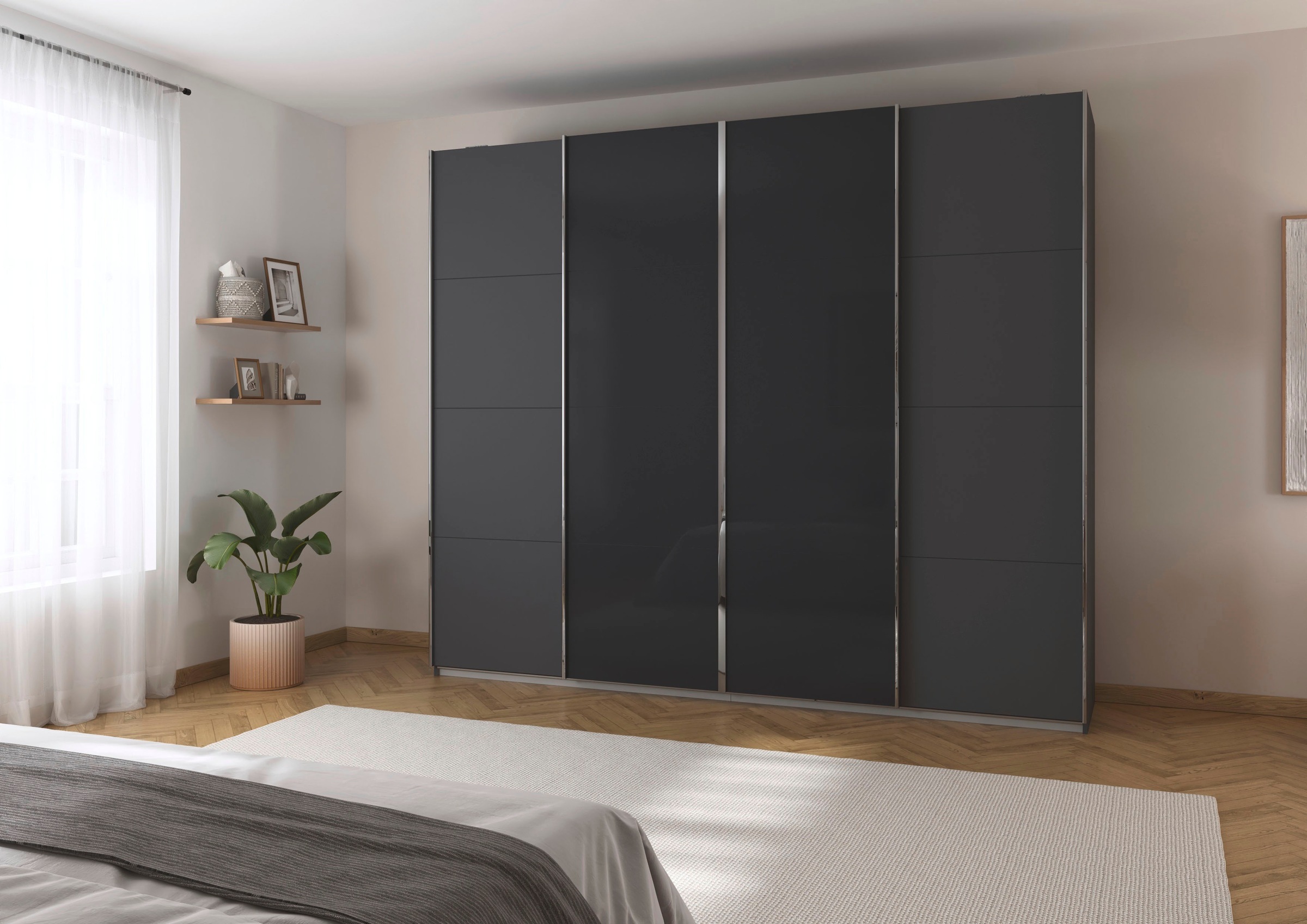 rauch Schwebetürenschrank »Kleiderschrank Schrank Garderobe Wäscheschrank Ankleide SYNCRONO« Mitteltüren öffnen parallel, Breiten 271/316/361 cm Höhen 211/230 cm,  Mitteltüren mit praktischer Synchron-Öffnung MADE IN GERMANY